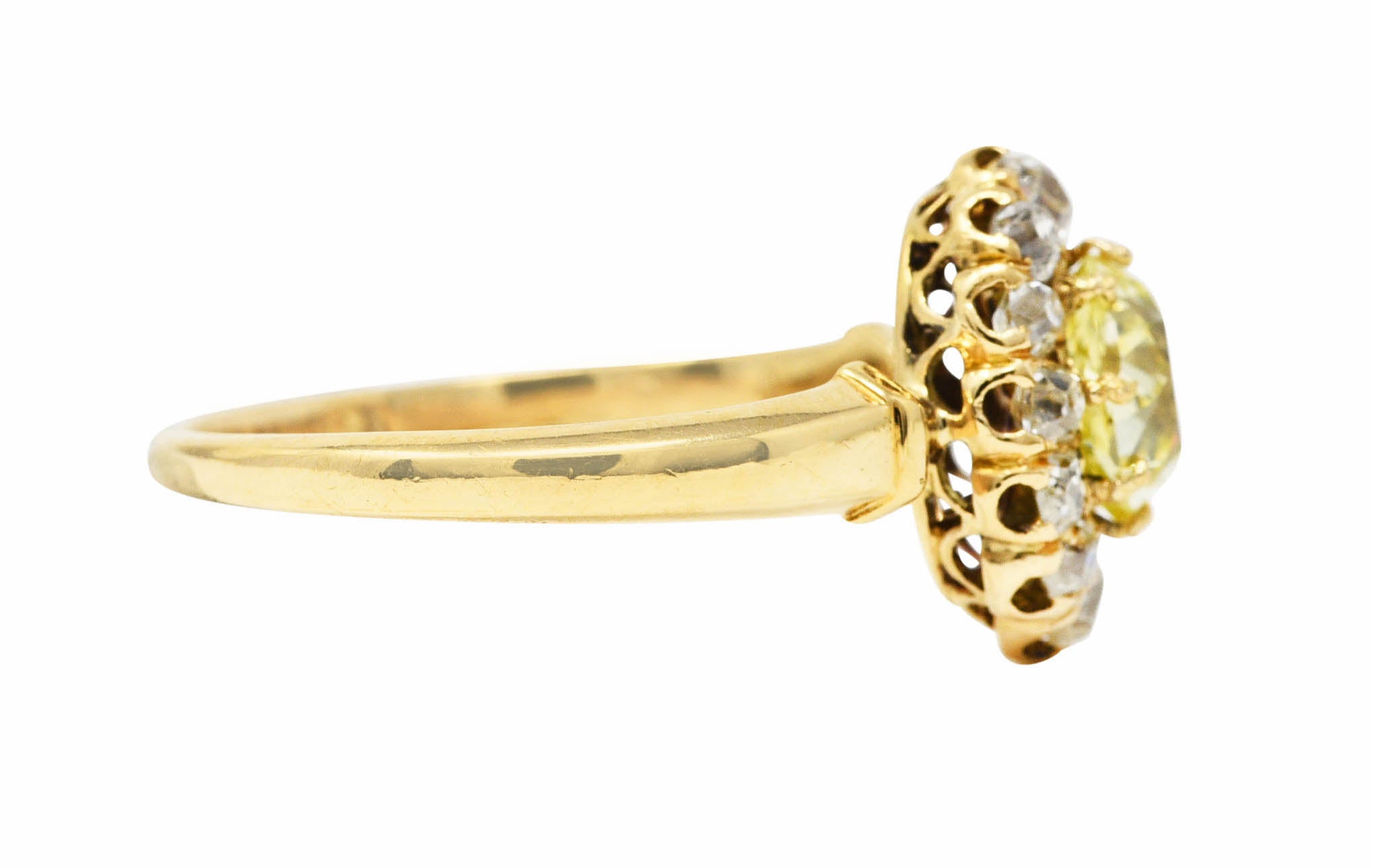 Victorian 1.20 CTW Fancy Yellow Colored Diamond 18 Karat Yellow Gold Antique Cluster Ring Wilson's Estate Jewelry