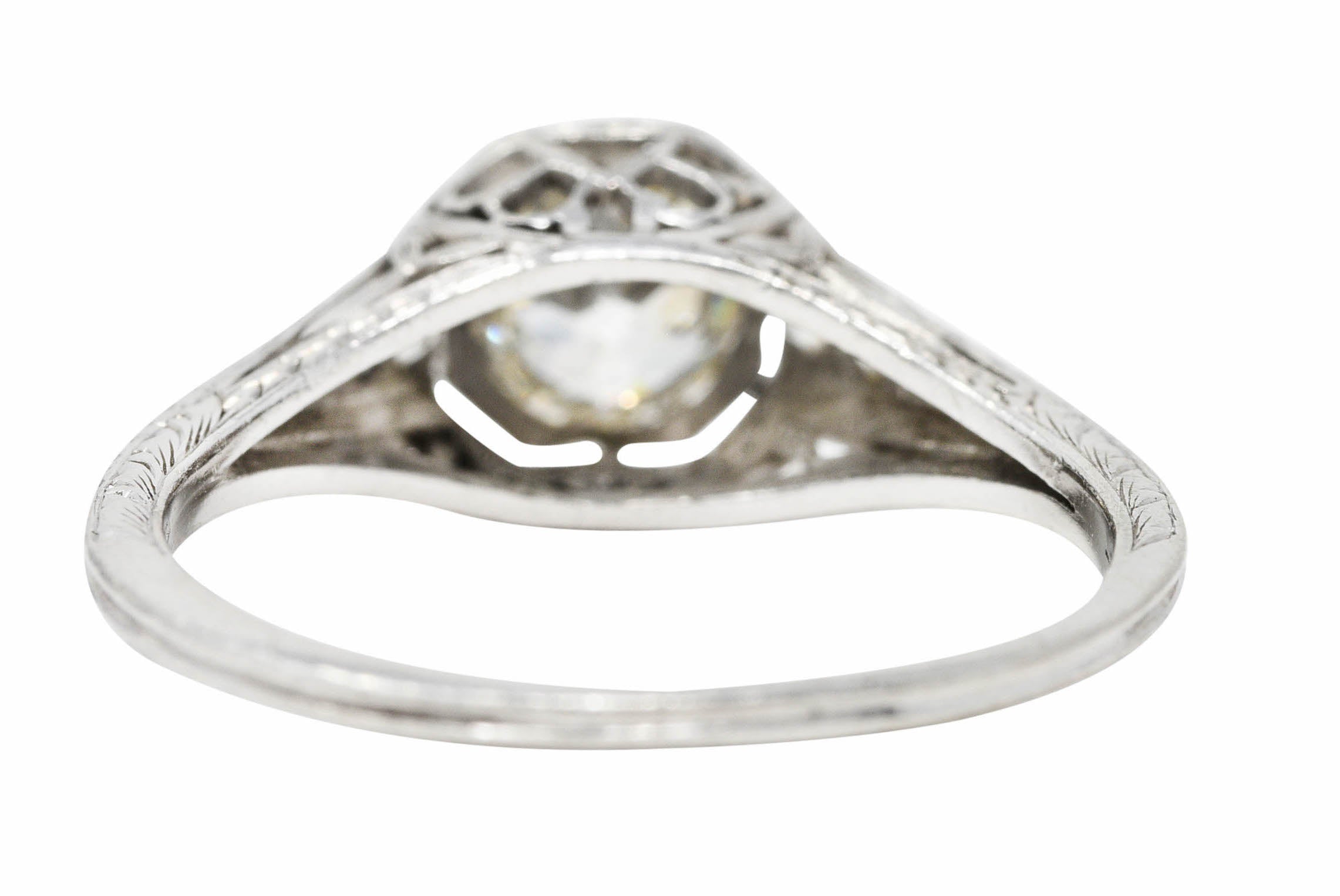 Art Deco Old European Cut Diamond Platinum Floral Antique Engagement Ring Wilson's Estate Jewelry