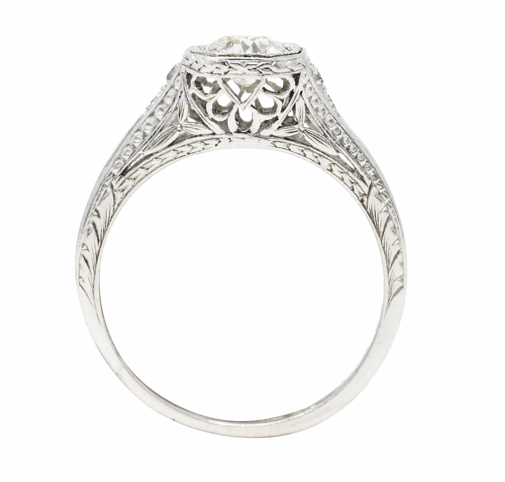 Art Deco Old European Cut Diamond Platinum Floral Antique Engagement Ring Wilson's Estate Jewelry