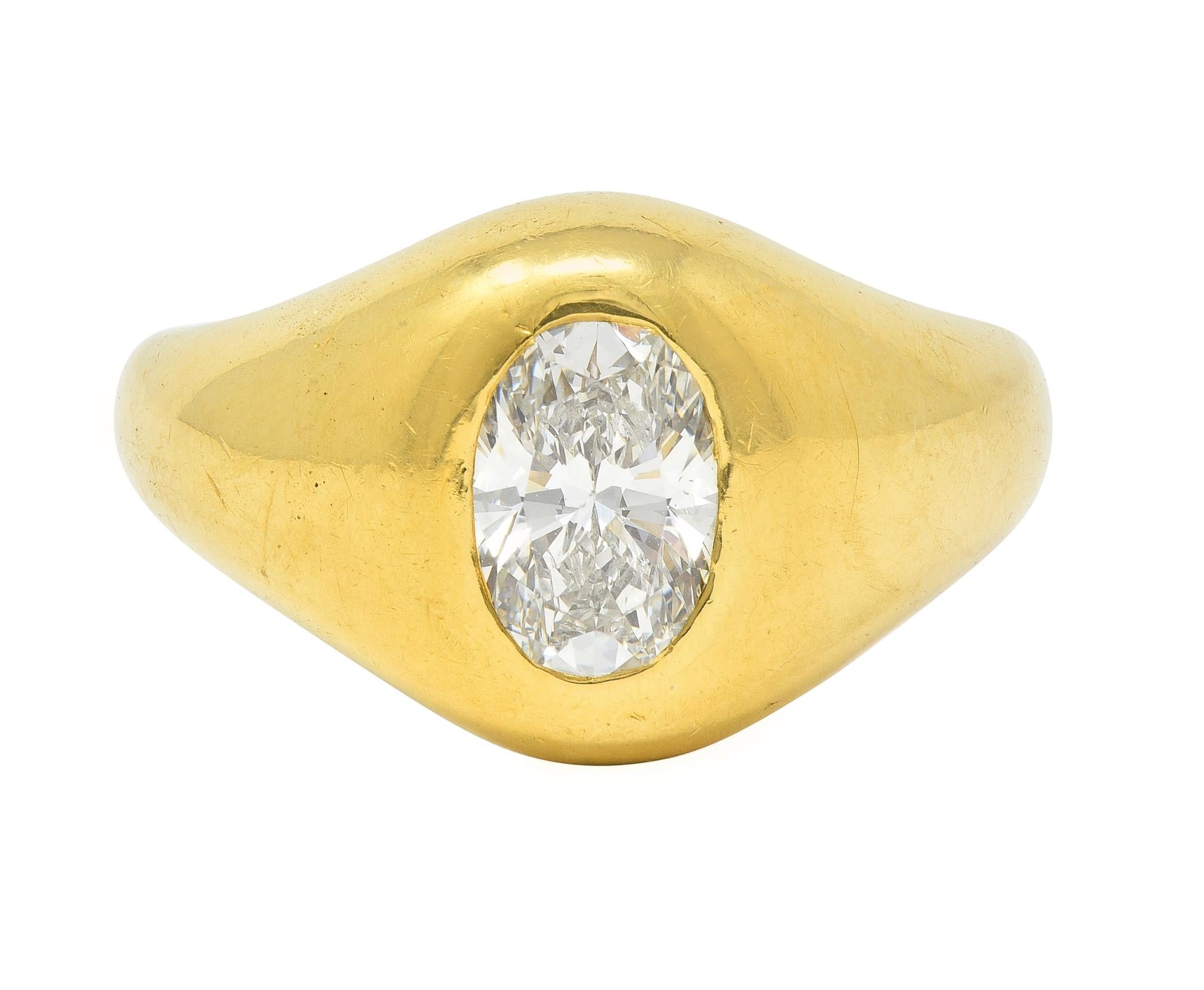 Cartier 1960's 1.22 CTW Oval Cut Diamond 18 Karat Yellow Gold Unisex Signet Ring