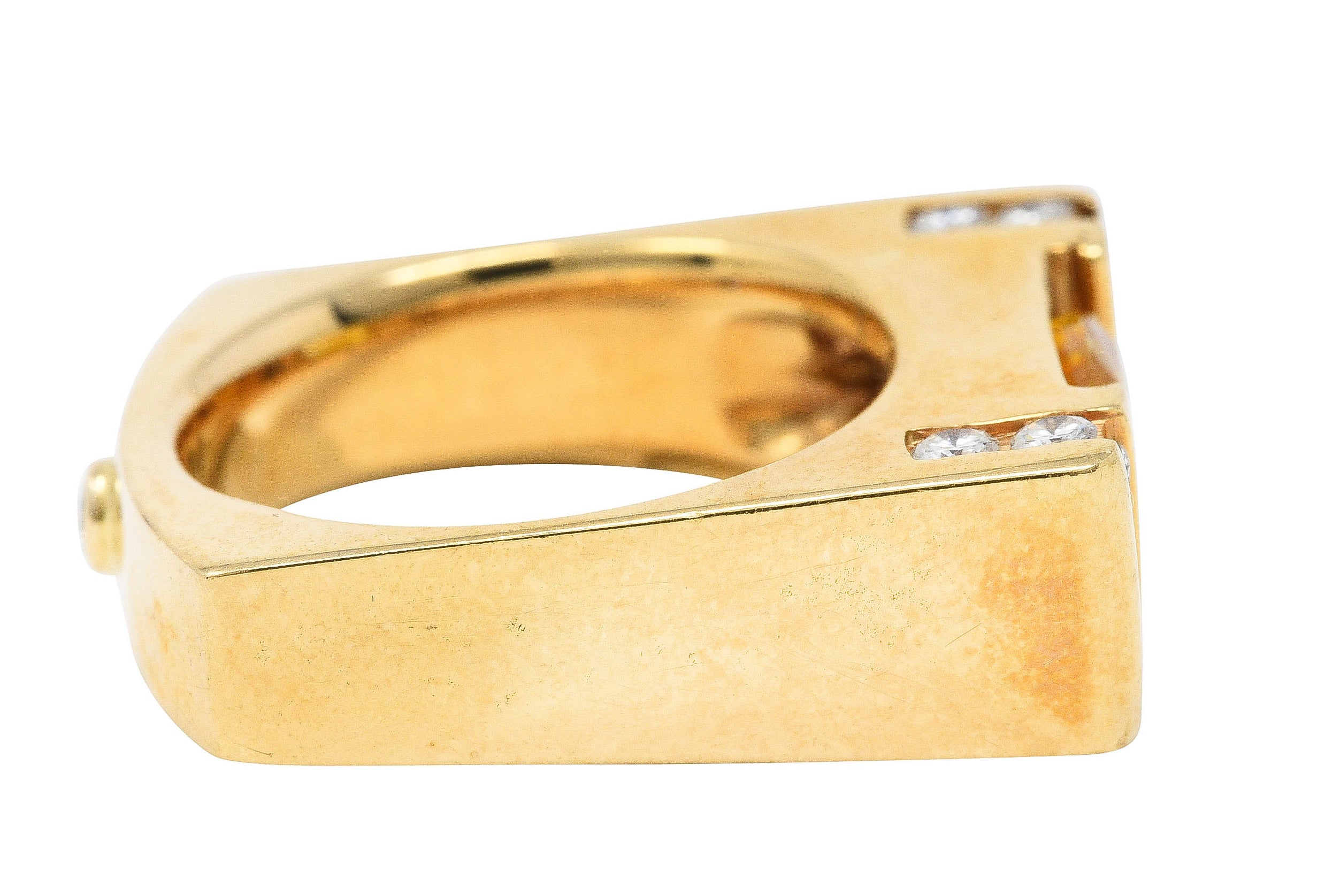 Modern 3.45 CTW Yellow Sapphire Diamond 14 Karat Gold Cushion Band RingRing - Wilson's Estate Jewelry