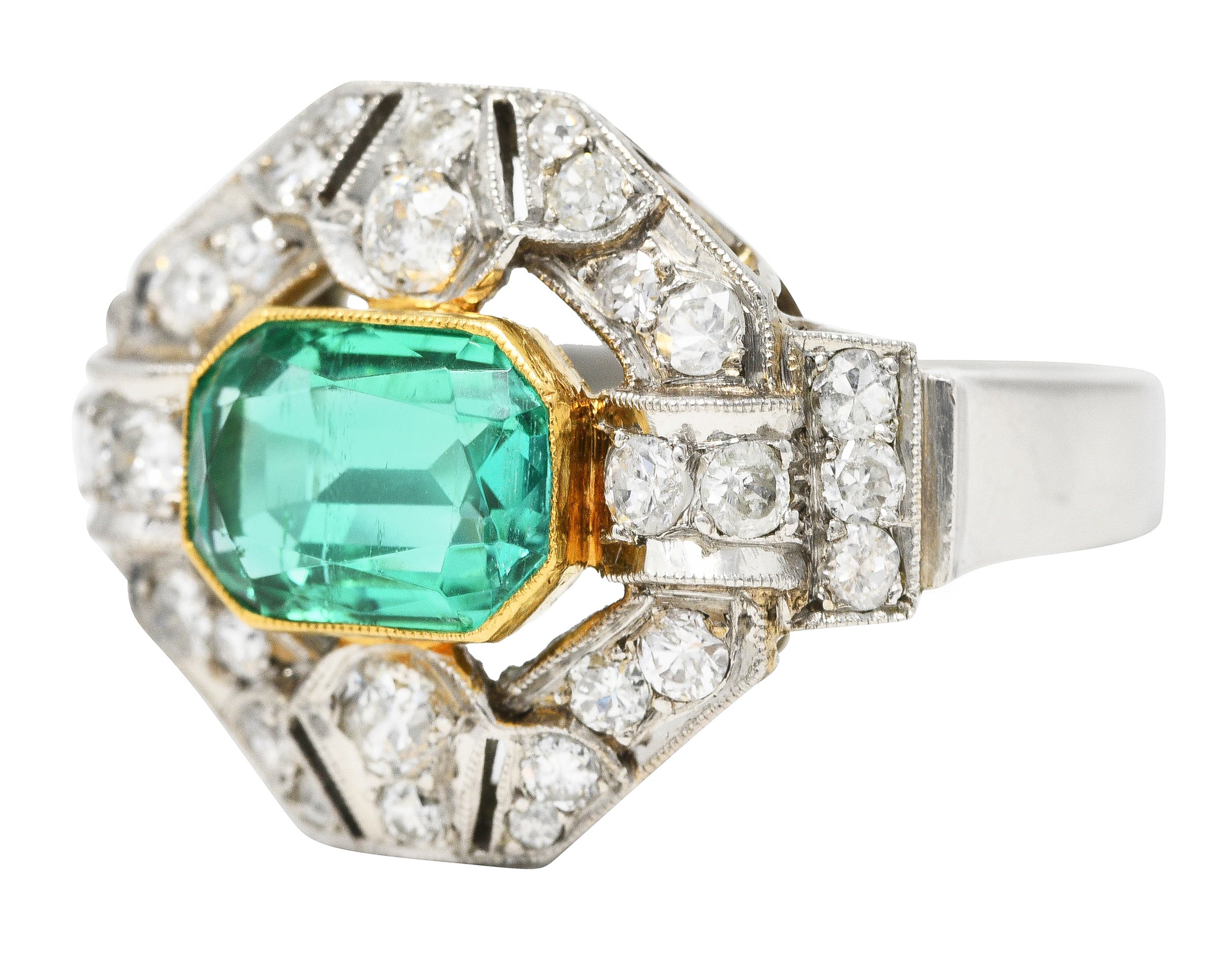 .11111 # SH Vintage 4.15 CTW No Oil Colombian Emerald Platinum 18 Karat Yellow Gold Statement Ring GIA Wilson's Estate Jewelry