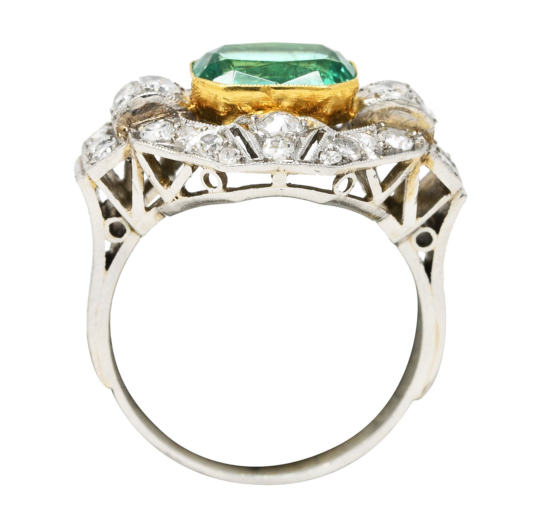 .11111 # SH Vintage 4.15 CTW No Oil Colombian Emerald Platinum 18 Karat Yellow Gold Statement Ring GIA Wilson's Estate Jewelry