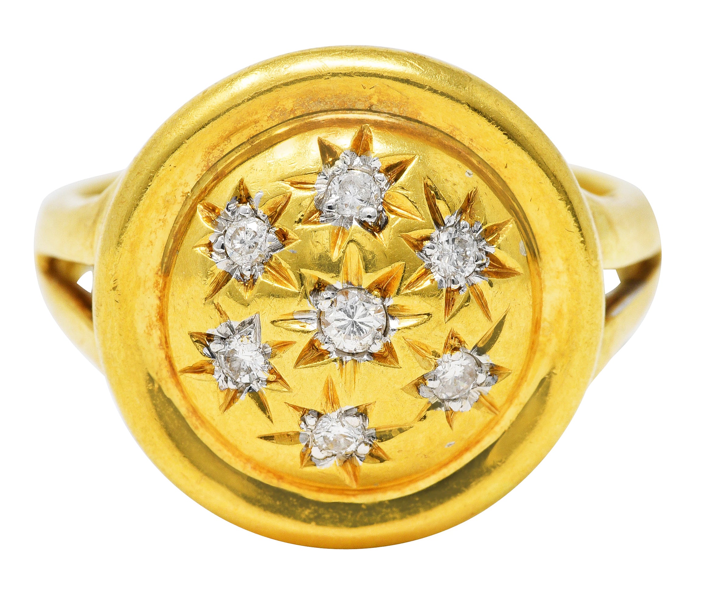 Vintage 1960's Diamond 18 Karat Two-Tone Gold Star Dome Ring Wilson's Estate Jewelry