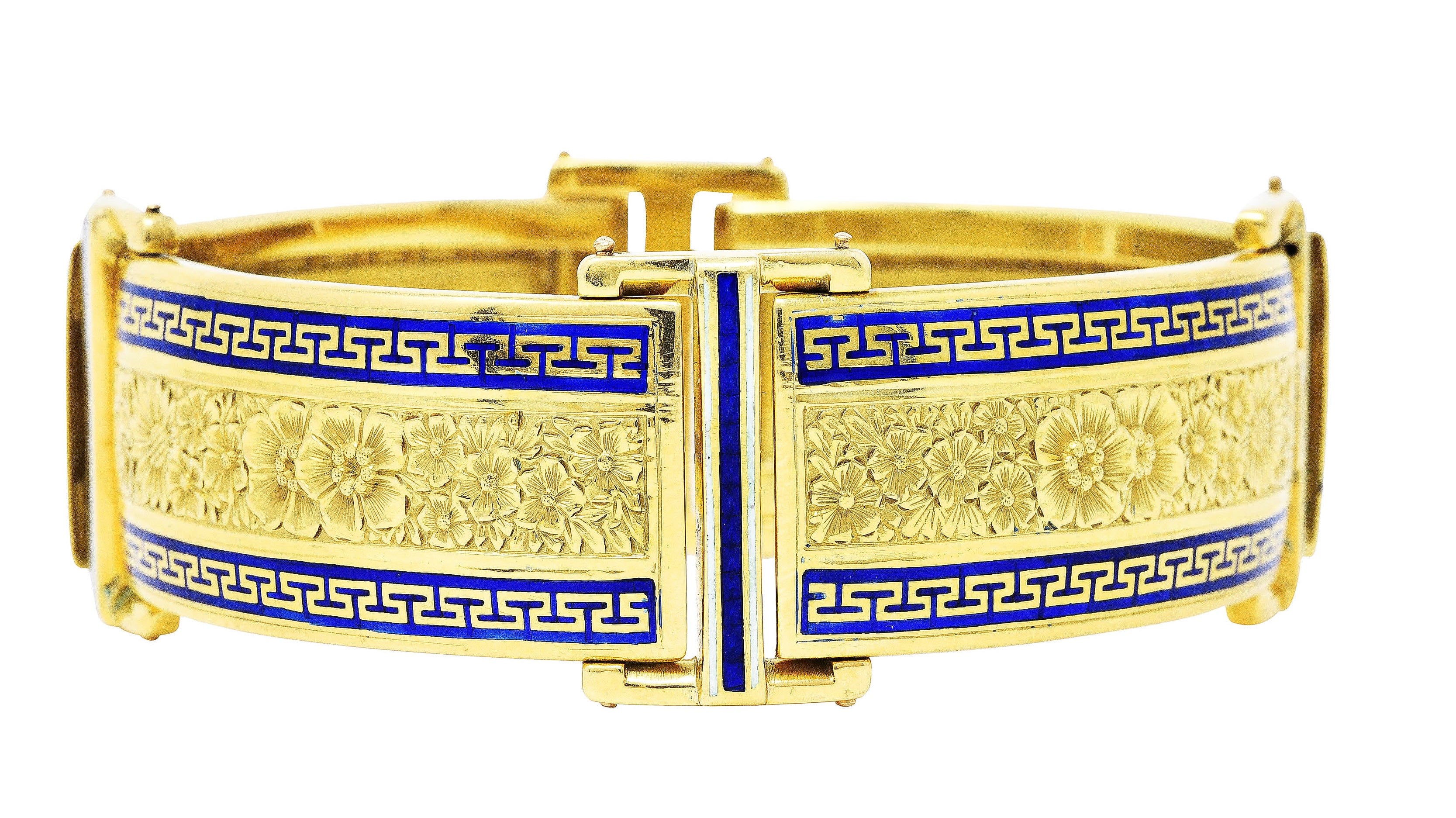 Victorian Enamel 18 Karat Gold Greek Key Panel Braceletbracelet - Wilson's Estate Jewelry