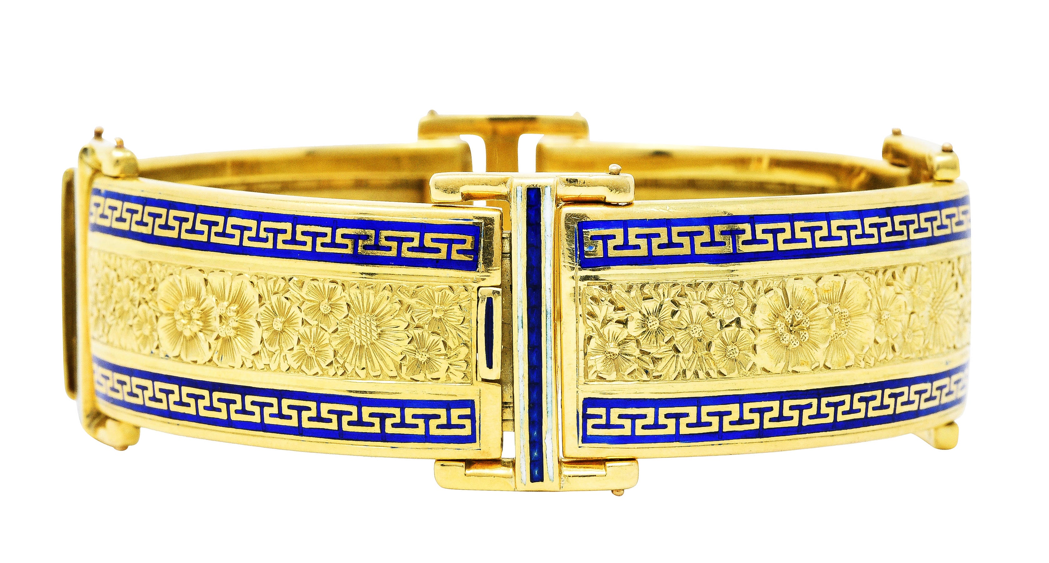 Victorian Enamel 18 Karat Gold Greek Key Panel Braceletbracelet - Wilson's Estate Jewelry