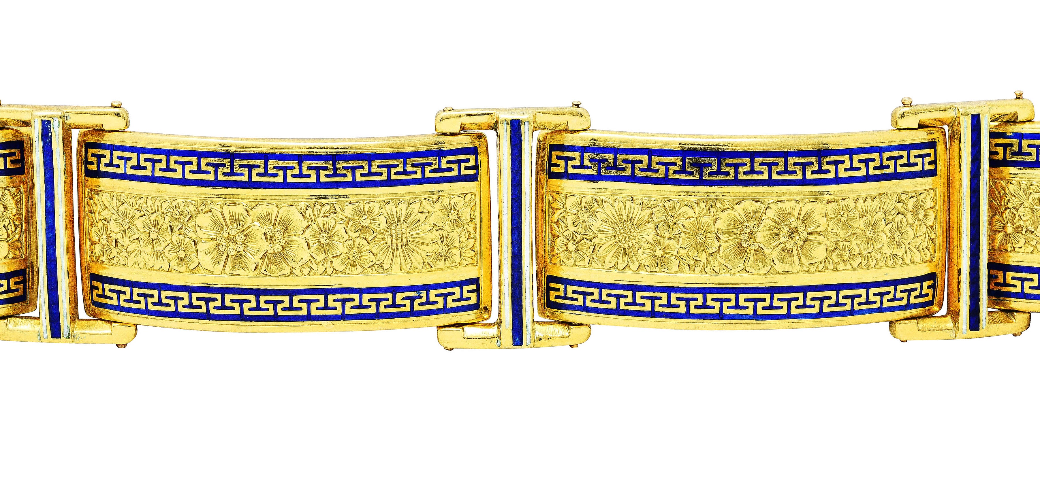 Victorian Enamel 18 Karat Gold Greek Key Panel Braceletbracelet - Wilson's Estate Jewelry