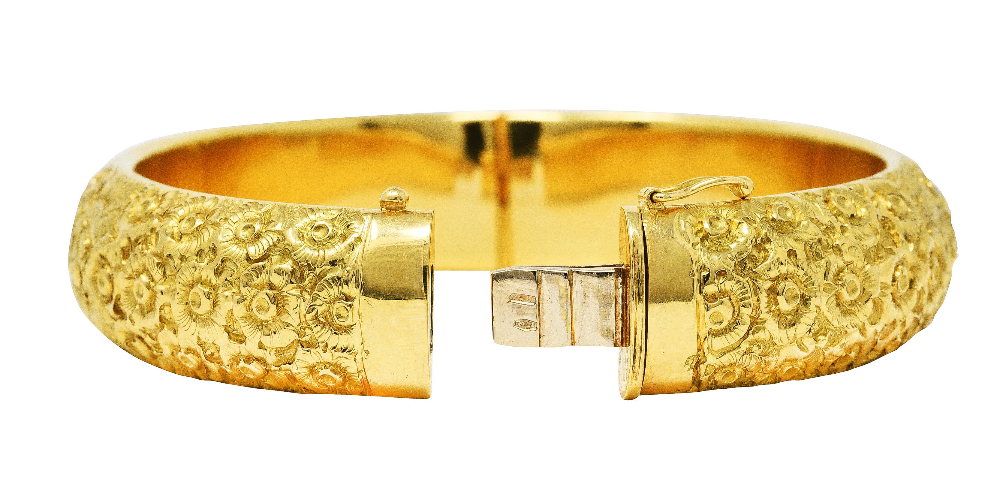 Vintage Italian 18 Karat Yellow Gold Hinged Floral Bangle Braceletbracelet - Wilson's Estate Jewelry