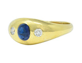 Mid-Century 1.36 CTW Sapphire Diamond 14 Karat Yellow Gold Three Stone Ring