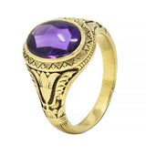 Jones & Woodland Art Nouveau Egyptian Revival Amethyst 14 Karat Gold Lotus Ring