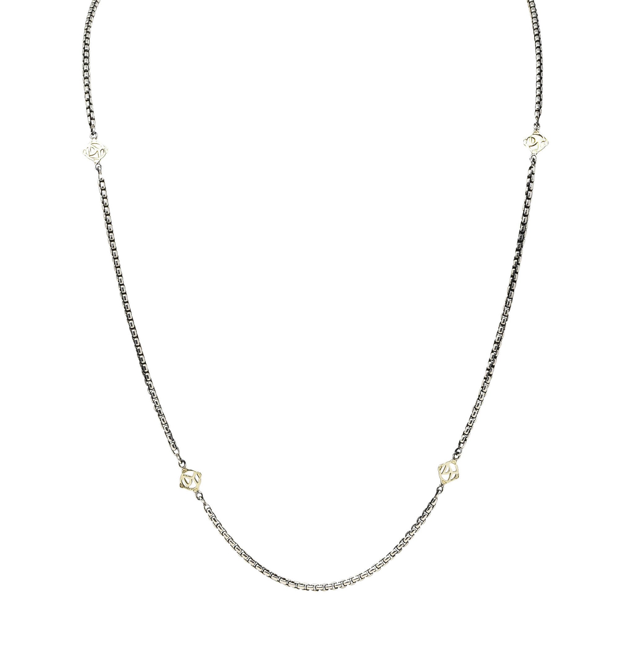 David Yurman 14 Karat Gold Sterling Silver Box Chain Station NecklaceNecklace - Wilson's Estate Jewelry