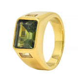 BRASH 8.08 CTW Green Sapphire Diamond 18 Karat Gold Three Stone Men's Ring