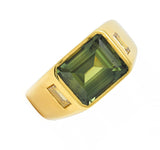 BRASH 8.08 CTW Green Sapphire Diamond 18 Karat Gold Three Stone Men's Ring