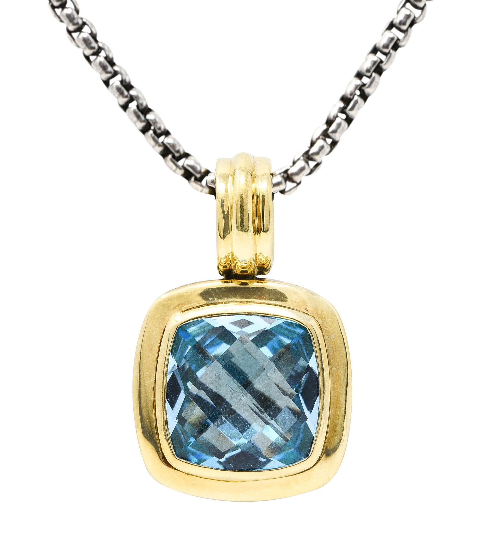 1990's David Yurman Blue Topaz 18 Karat Gold Sterling Silver Enhancer Pendant NecklaceNecklace - Wilson's Estate Jewelry