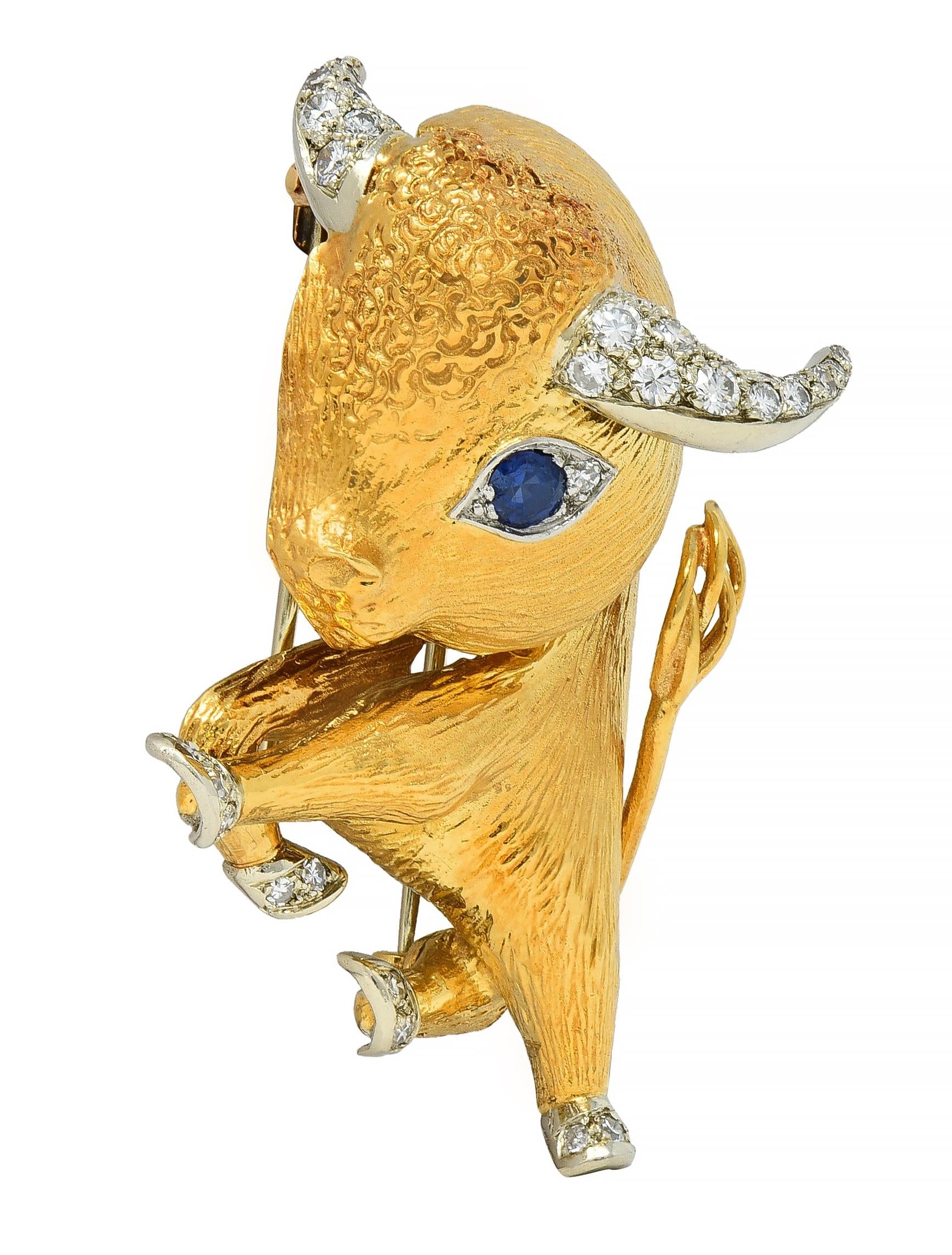 Van Cleef & Arpels Paris Diamond 18K Gold Whimsical Taurus Zodiac Brooch