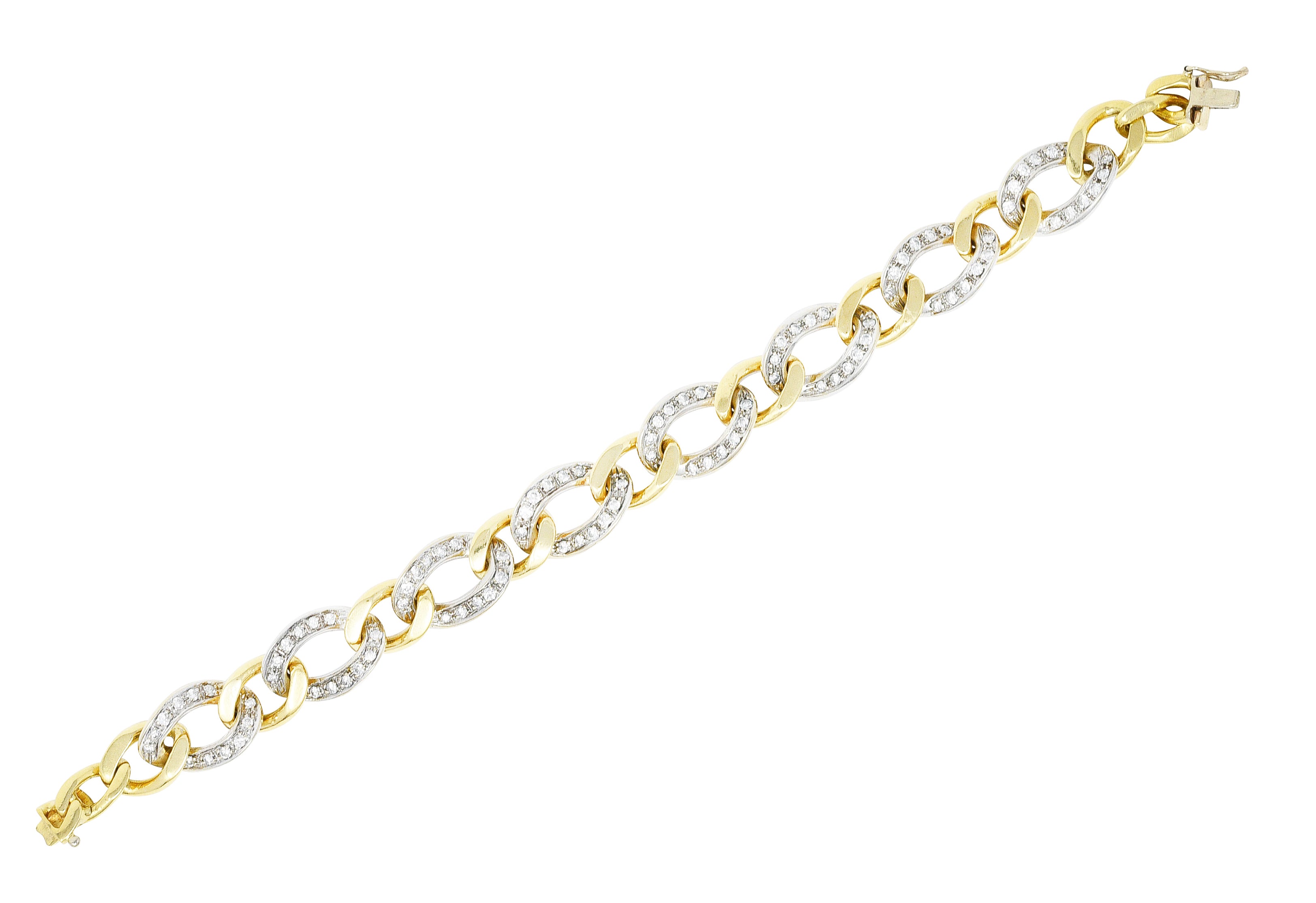 Italian 2.50 CTW Diamond 18 Karat Two Tone Gold Curb Link Braceletbracelet - Wilson's Estate Jewelry