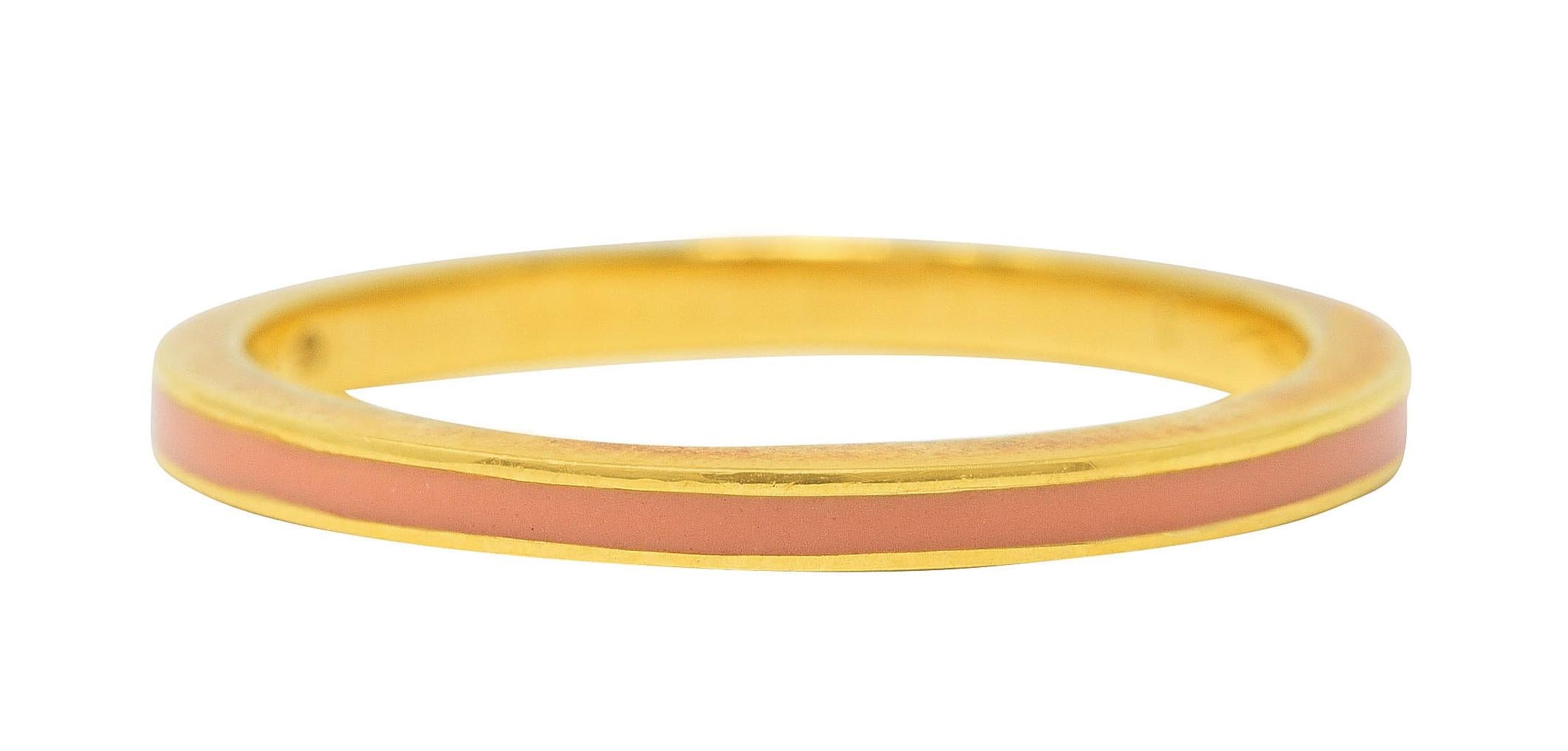 Hidalgo 1990's Vintage Peach Enamel 18 Karat Yellow Gold Eternity Band Ring