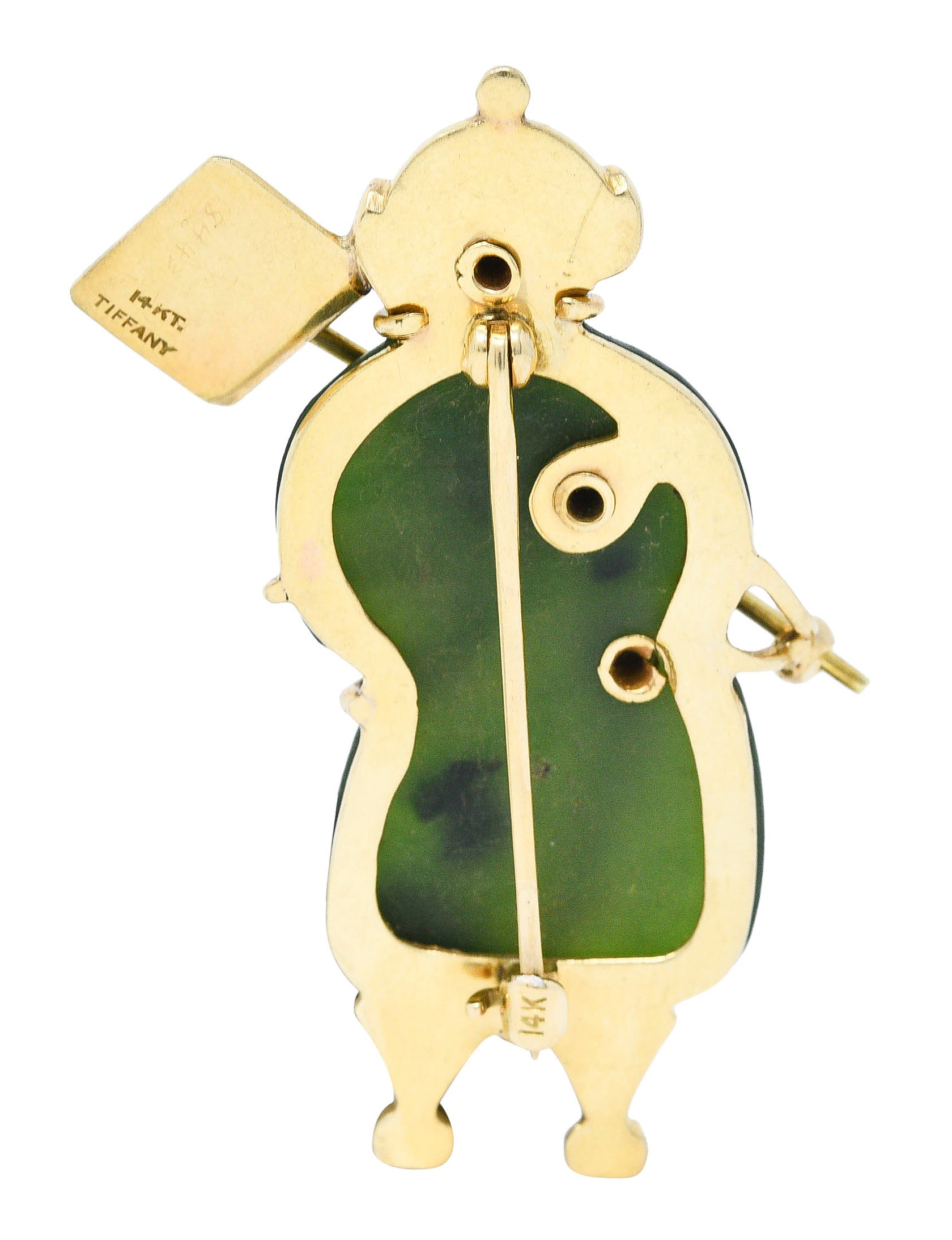 Tiffany & Co. 1960's Vintage Nephrite Jade 14 Karat Gold Snowman BroochBrooch - Wilson's Estate Jewelry