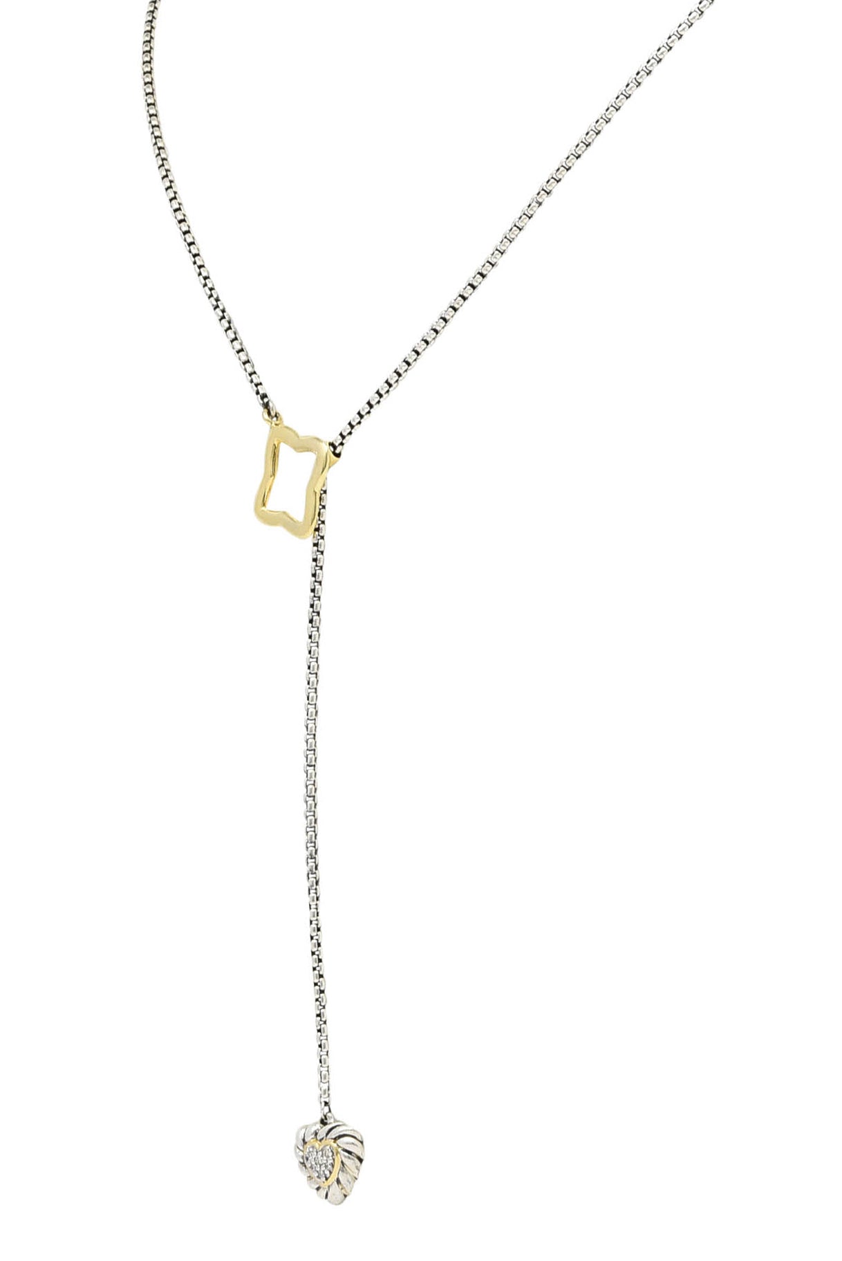 David Yurman Diamond 18 Karat Gold Sterling Silver Quatrefoil Heart Lariat NecklaceNecklace - Wilson's Estate Jewelry