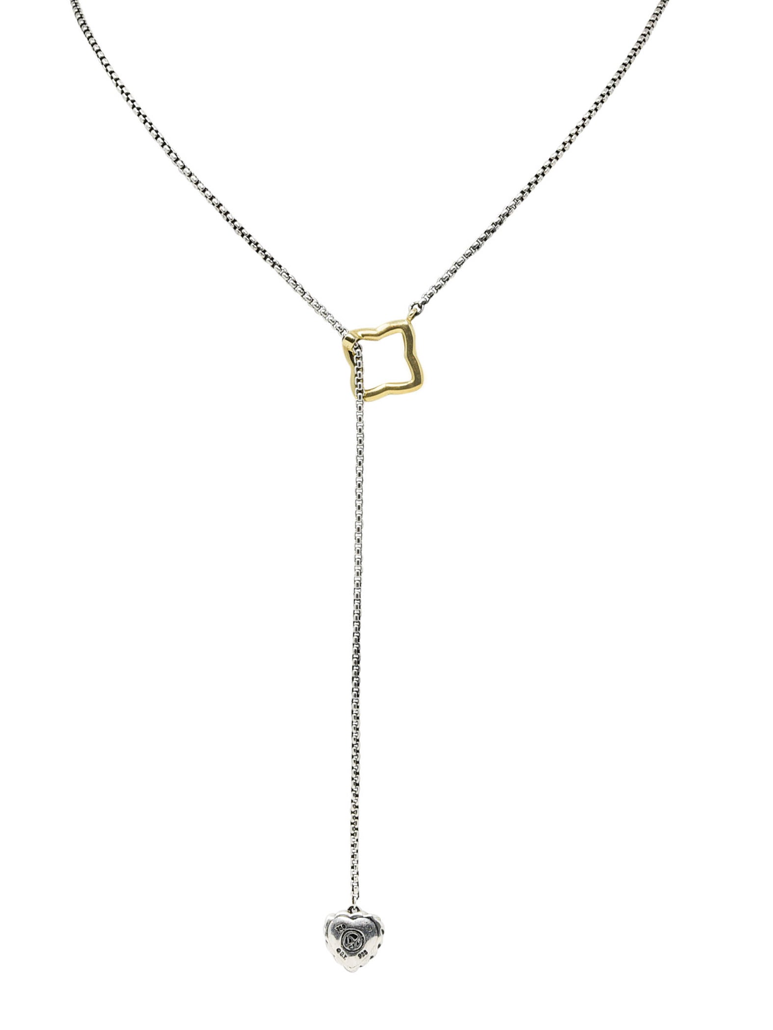 David Yurman Diamond 18 Karat Gold Sterling Silver Quatrefoil Heart Lariat NecklaceNecklace - Wilson's Estate Jewelry