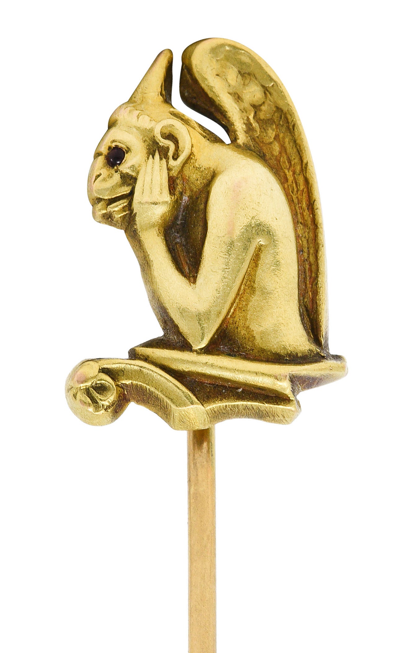 Carter Gough Art Nouveau Garnet 14 Karat Gold Gargoyle StickpinStick Pin - Wilson's Estate Jewelry