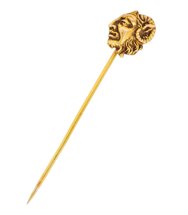 Art Nouveau 18 Karat Gold Pan Mythological Greek God Head StickpinStick Pin - Wilson's Estate Jewelry