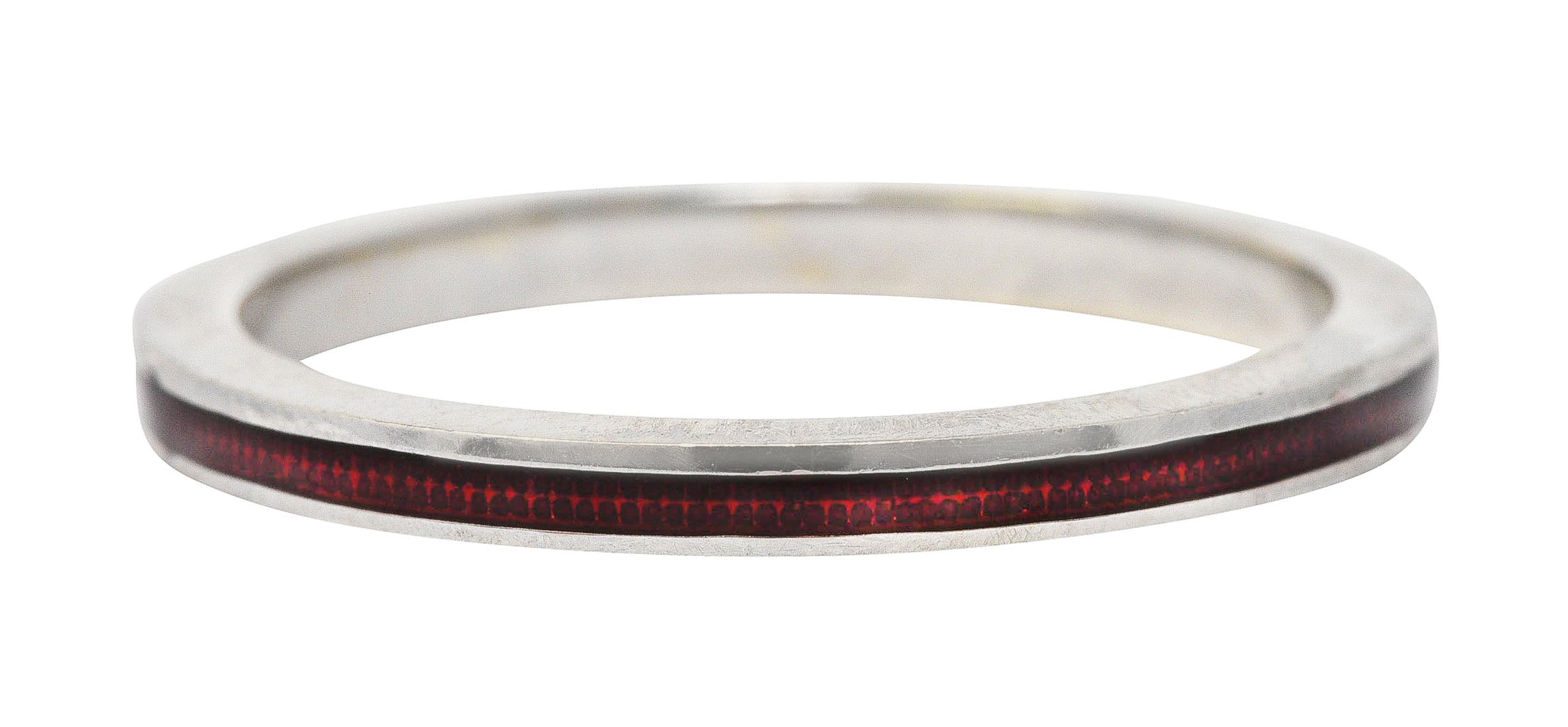 .11111 *Hidalgo Vintage Guilloche Red Enamel 18 Karat White Gold Eternity Band Stack Ring Wilson's Estate Jewelry