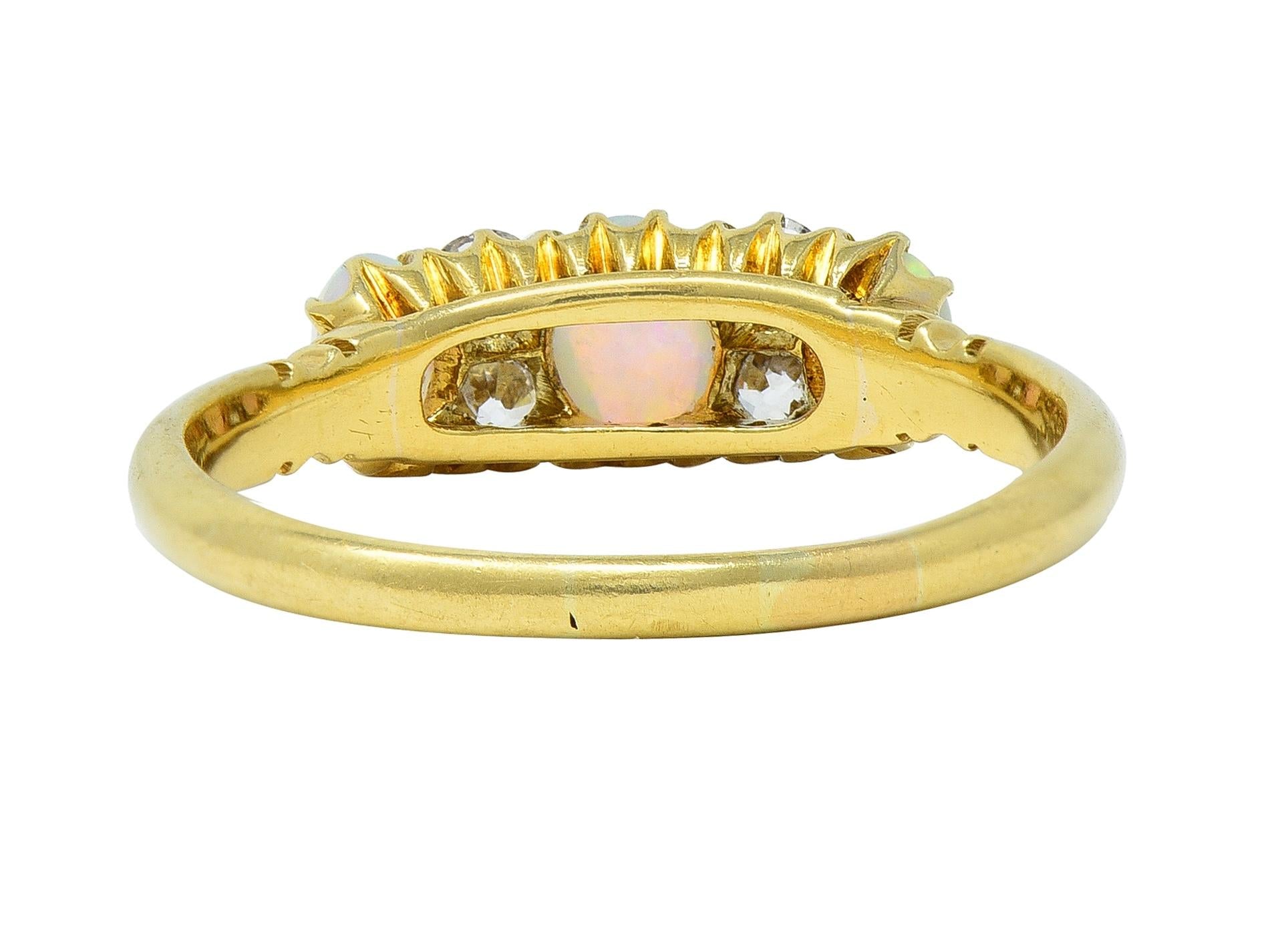 Victorian Opal Diamond 18 Karat Yellow Gold Antique Gemstone Band Ring