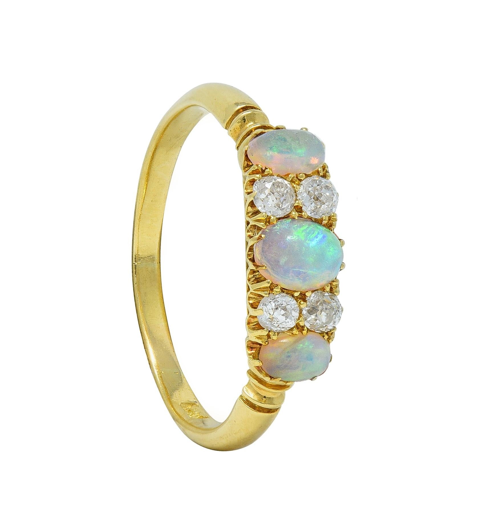 Victorian Opal Diamond 18 Karat Yellow Gold Antique Gemstone Band Ring