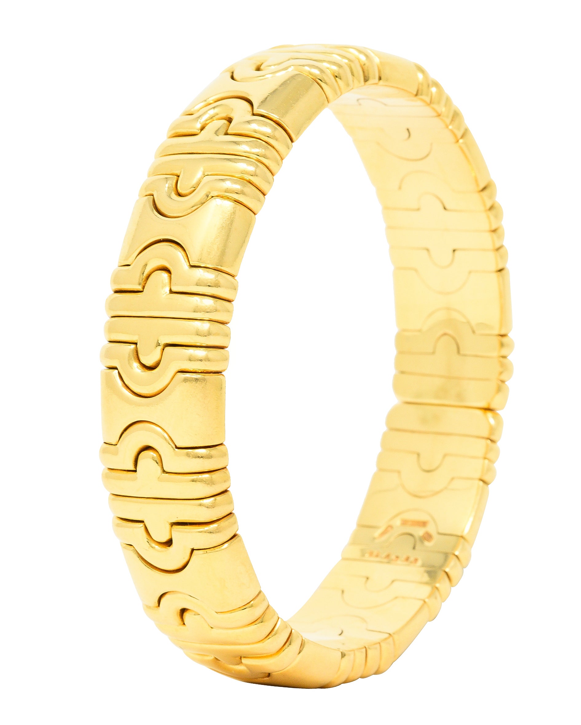 Bulgari 1980's 18 Karat Yellow Gold Parentesi Vintage Cuff Bracelet Wilson's Estate Jewelry