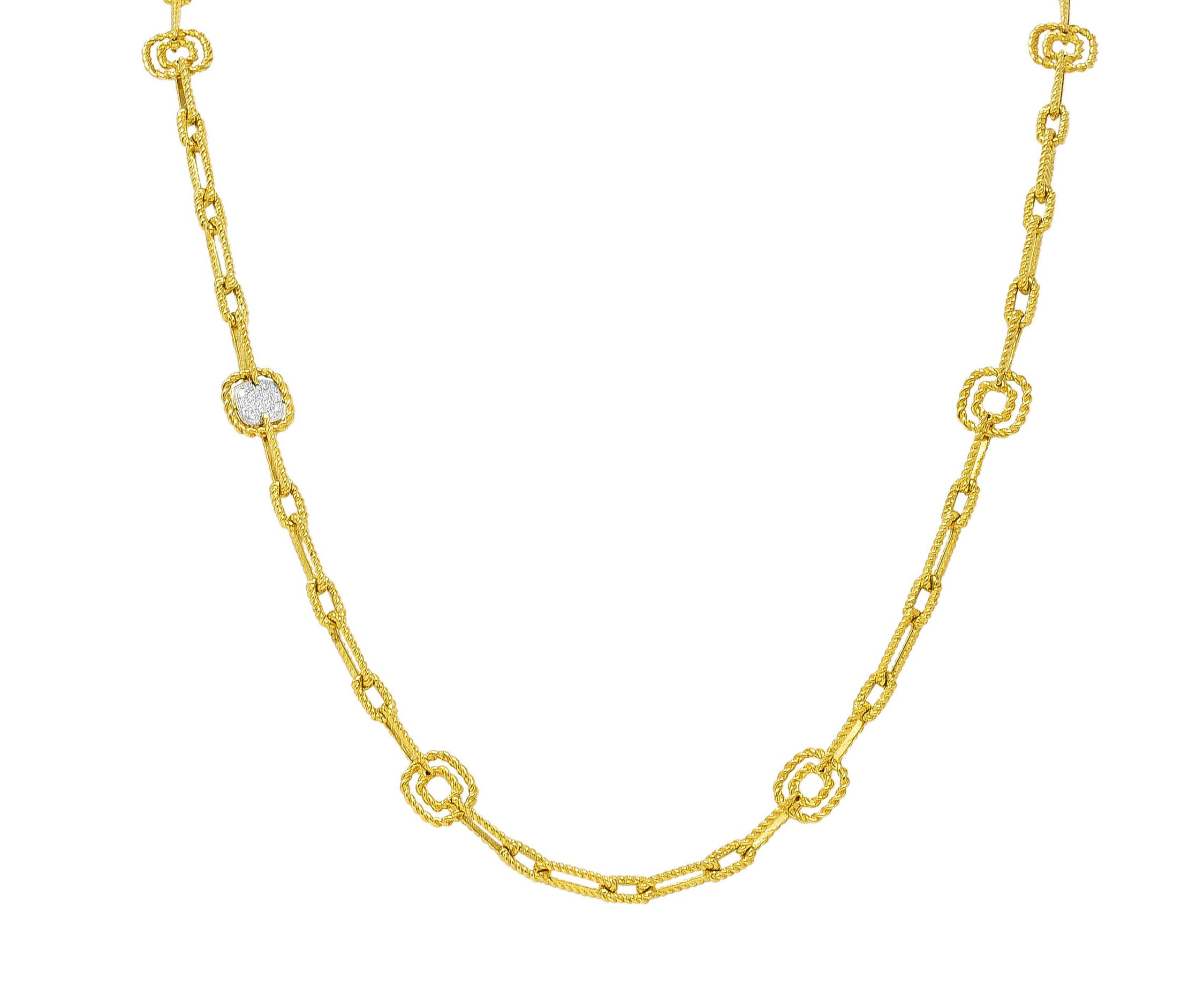 Roberto Coin Vintage Diamond Two-Tone 18 Karat Gold Twisted Rope Chain Link Necklace Wilson's Estate Jewelry