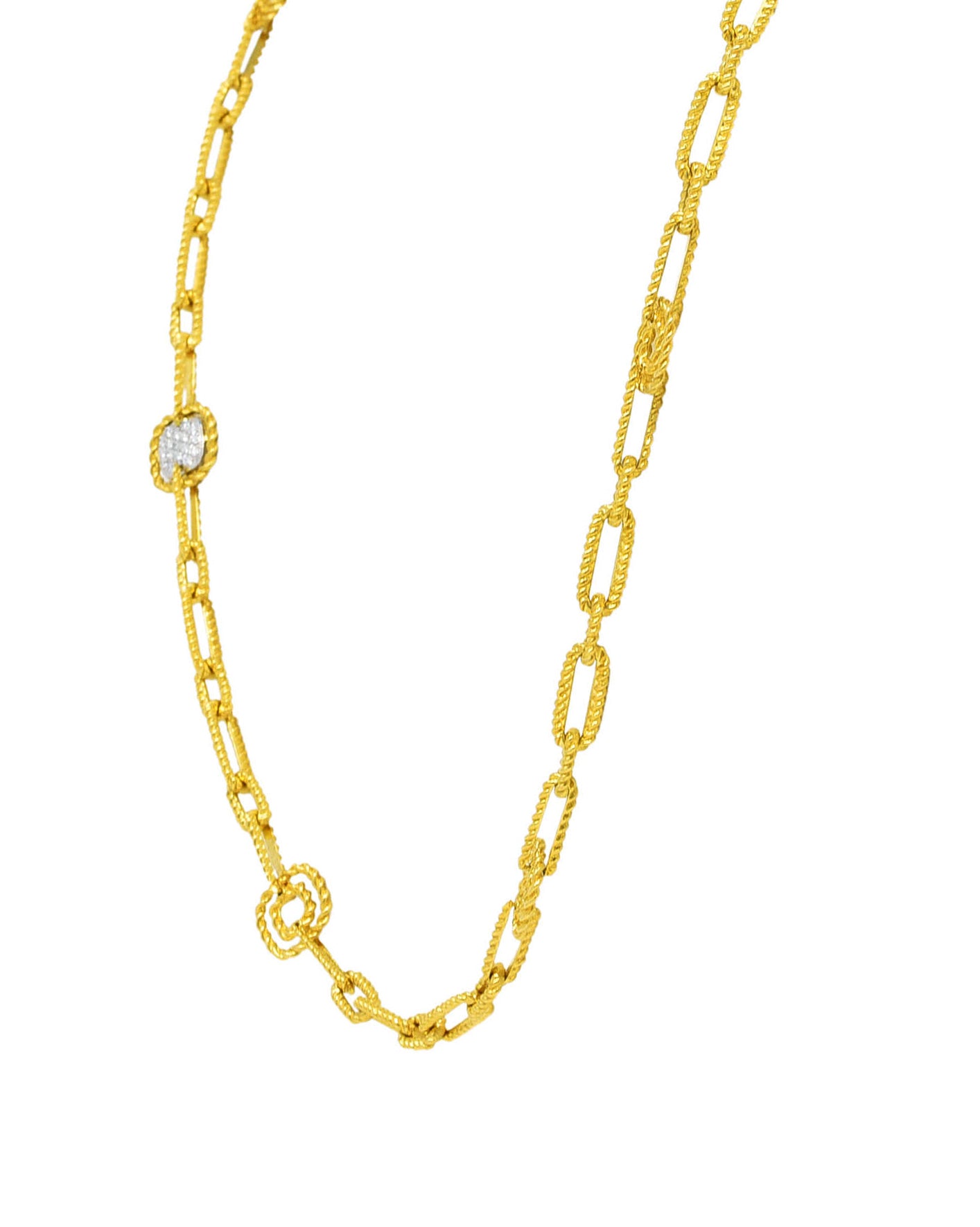 Roberto Coin Vintage Diamond Two-Tone 18 Karat Gold Twisted Rope Chain Link Necklace Wilson's Estate Jewelry