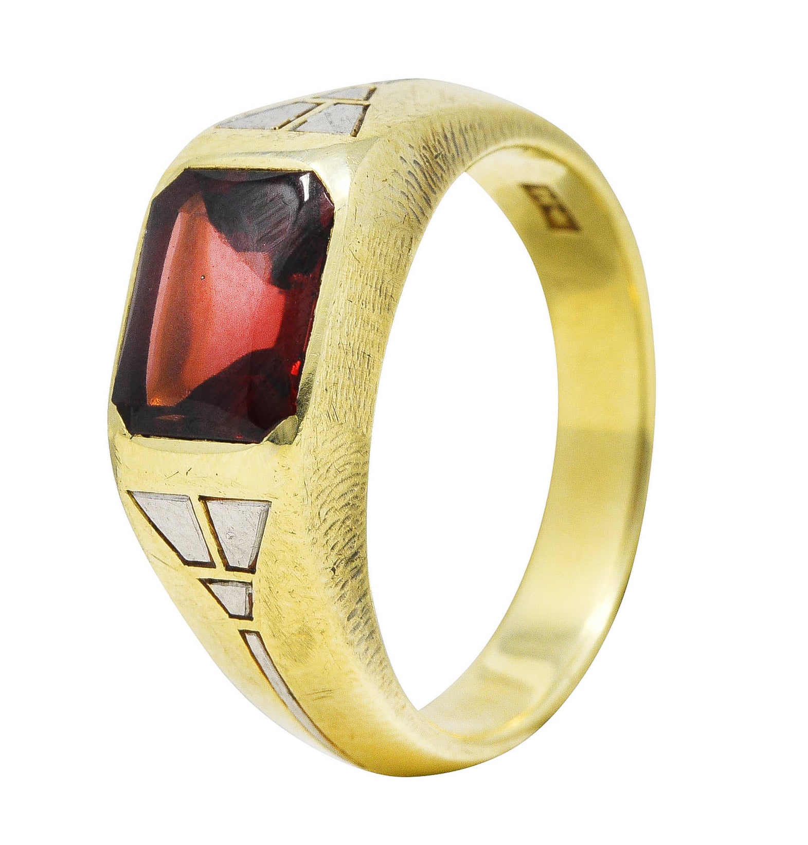 Art Deco Jones & Woodland Co. Almandite Garnet 14 Karat Two-Tone Gold Men's Signet Ring Wilson's Estate Jewelry