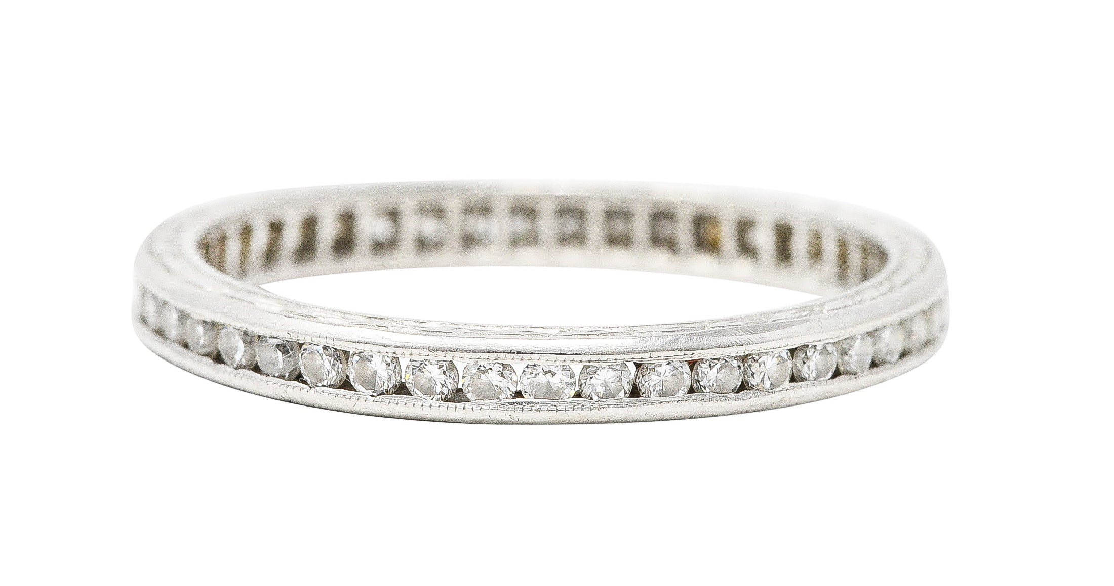 Art Deco 0.44 CTW Transitional Cut Diamond Platinum Wheat Eternity Wedding Band Ring Wilson's Estate Jewelry