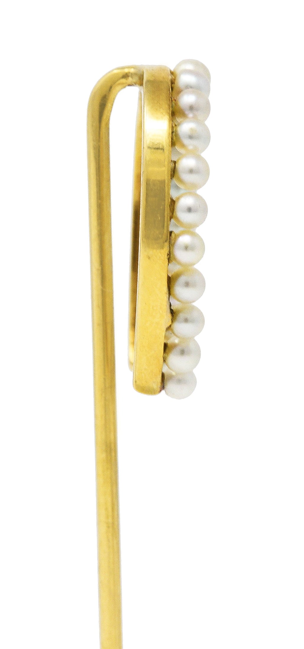 Edwardian 14 Karat Yellow Gold Pearl Horseshoe Stickpin Wilson's Estate Jewelry