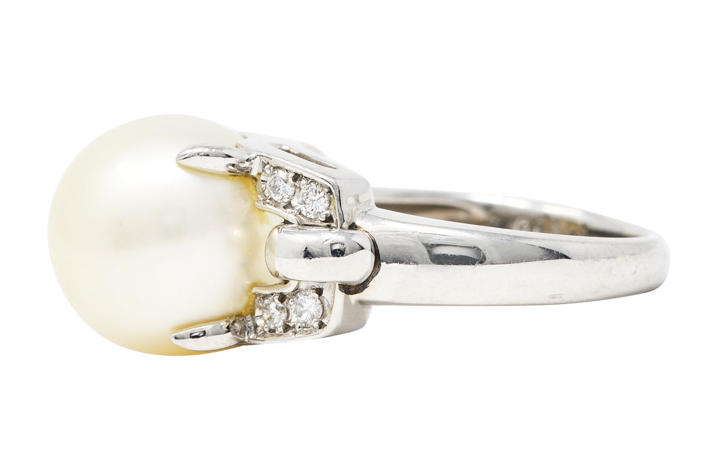 Mid-Century Diamond Pearl Platinum Buckle Cocktail RingRing - Wilson's Estate Jewelry