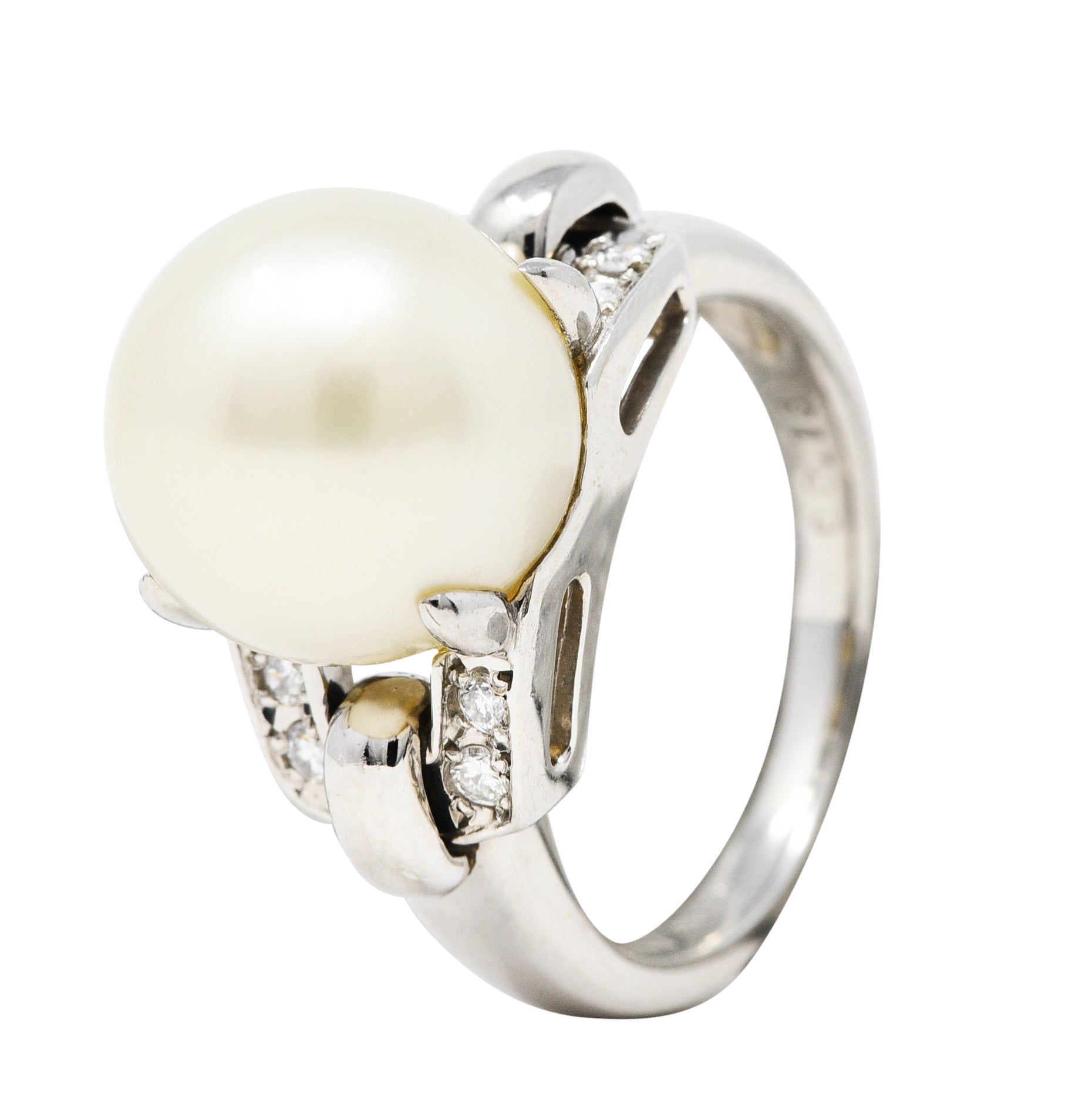 Mid-Century Diamond Pearl Platinum Buckle Cocktail RingRing - Wilson's Estate Jewelry