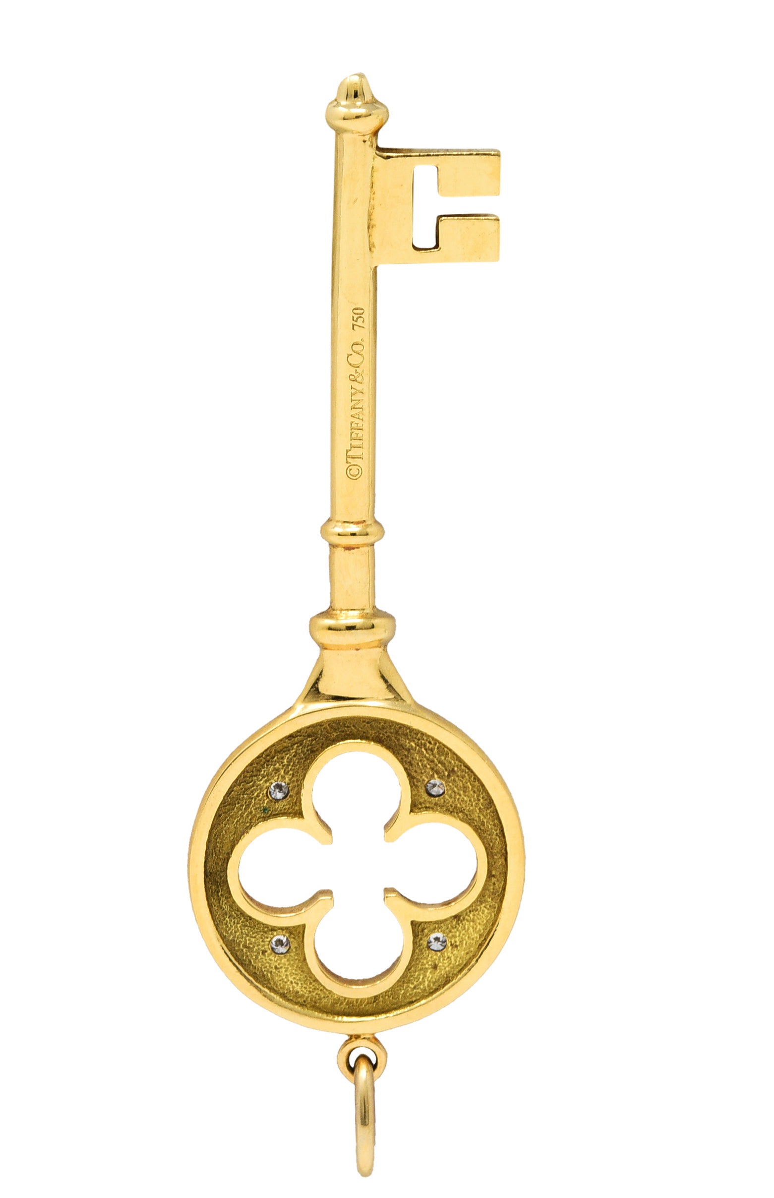 Tiffany & Co. Diamond 18 Karat Gold Quatrefoil Key PendantNecklace - Wilson's Estate Jewelry