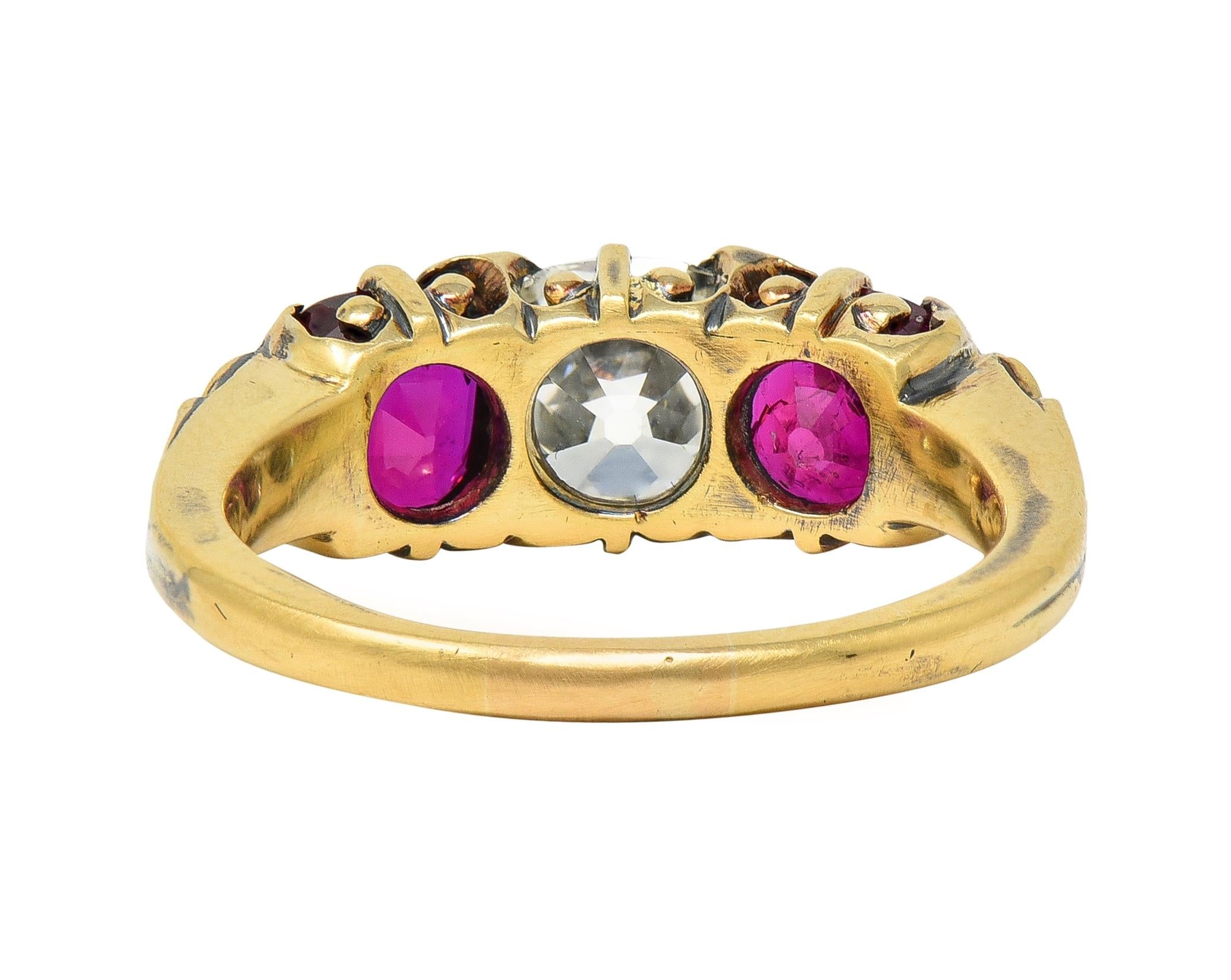 Victorian 3.40 CTW Diamond No Heat Burma Ruby 18 Karat Gold Three Stone Ring GIA