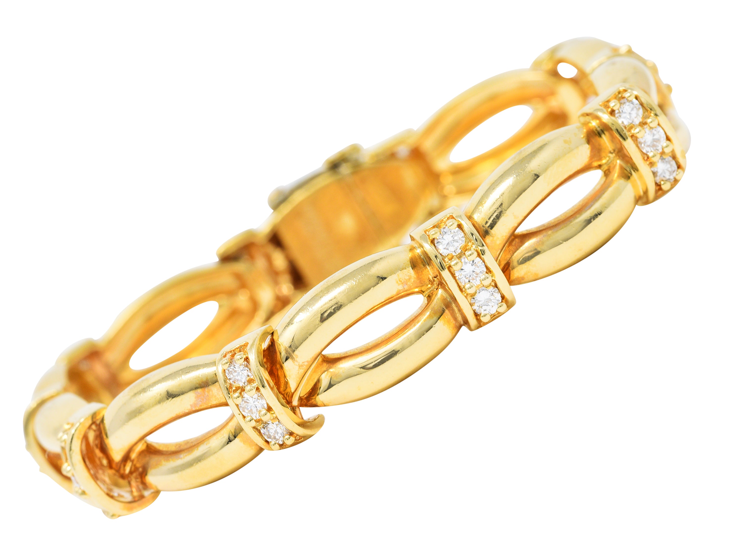 Henry Dankner 1980's Diamond 14 Karat Yellow Gold Twisted Rope Link Vintage Bracelet Wilson's Estate Jewelry