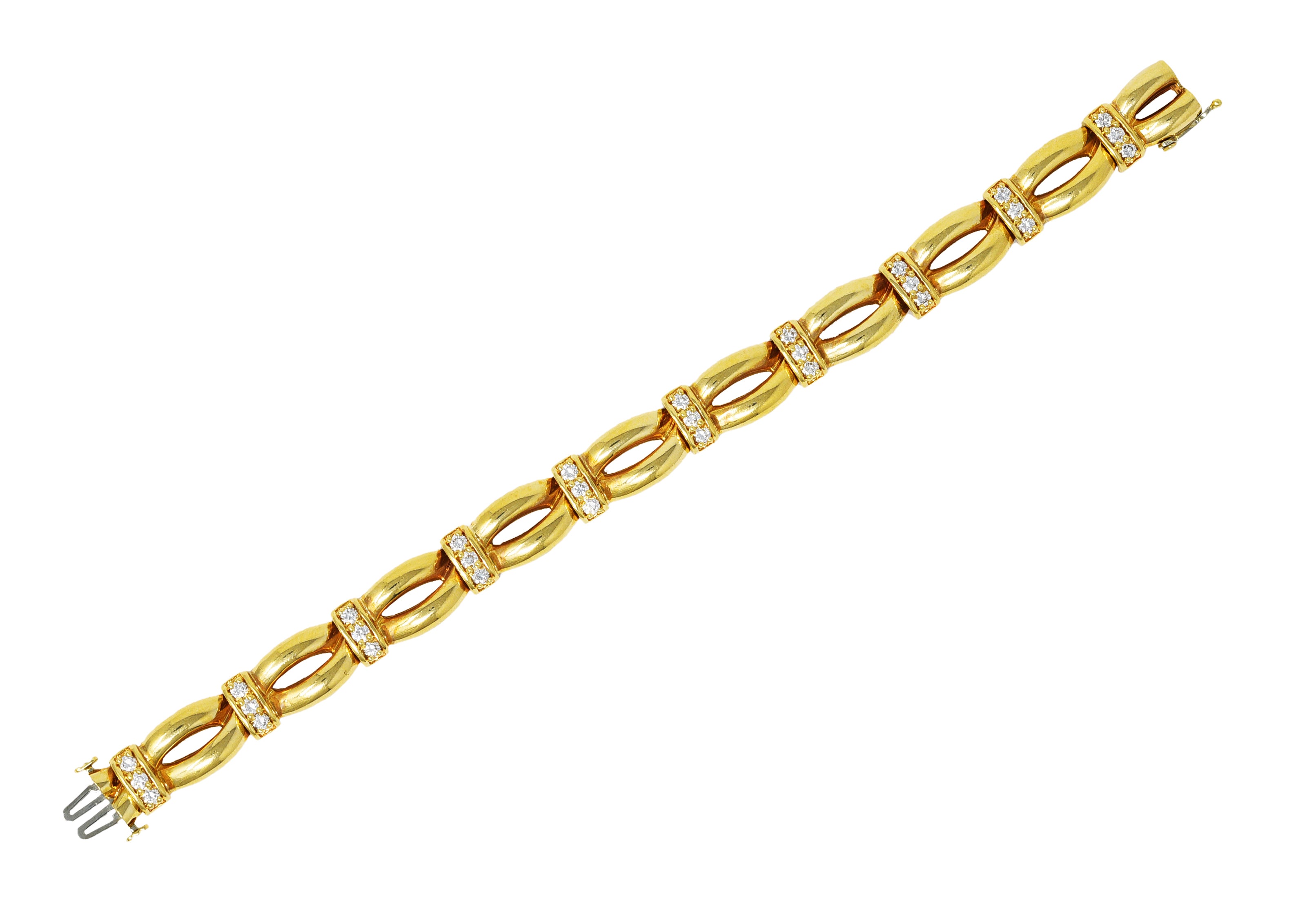 Henry Dankner 1980's Diamond 14 Karat Yellow Gold Twisted Rope Link Vintage Bracelet Wilson's Estate Jewelry