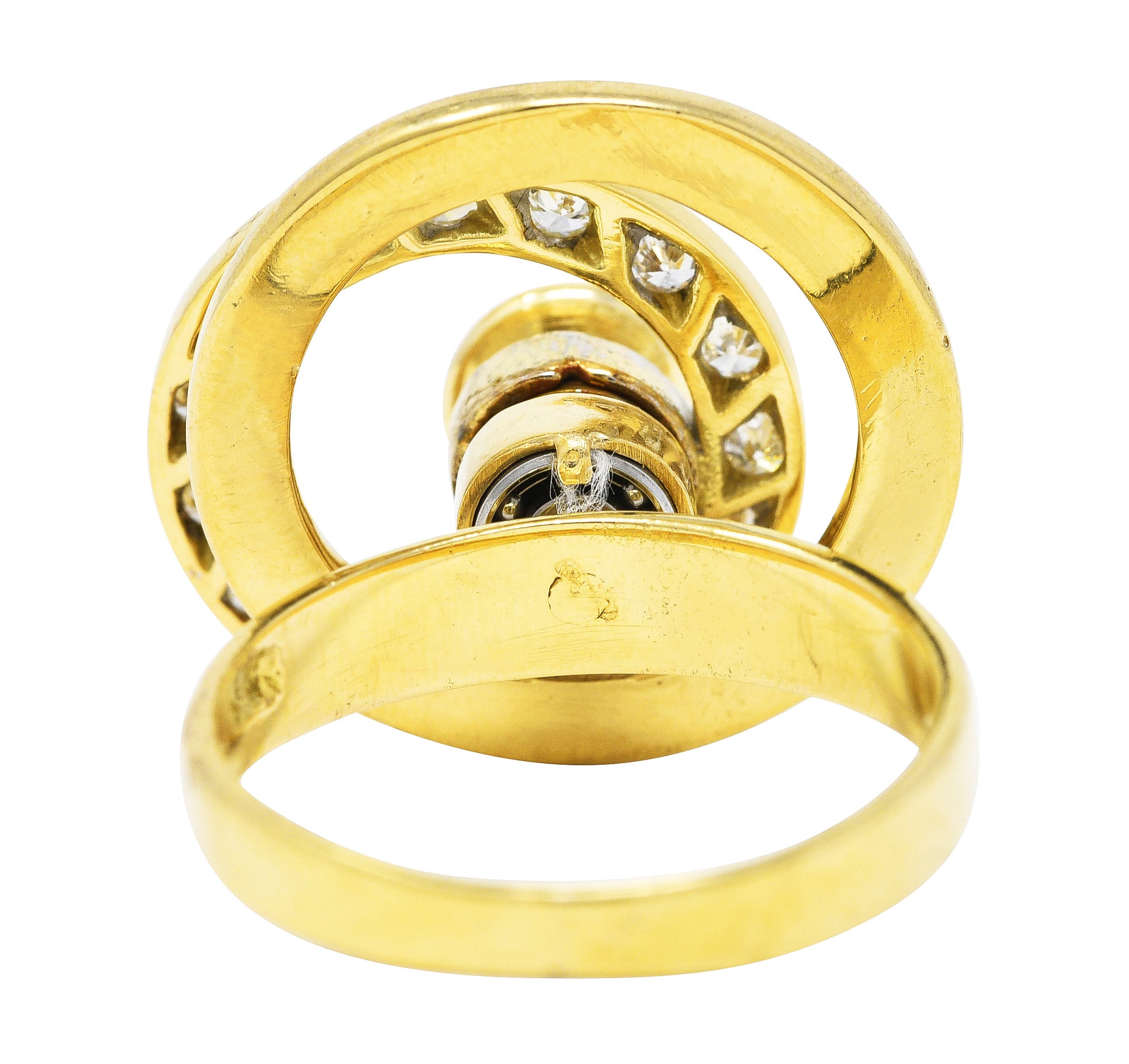 1960's Modernist 0.45 CTW Diamond 14 Karat Yellow Gold Fidget Spinner Ring Wilson's Estate Jewelry