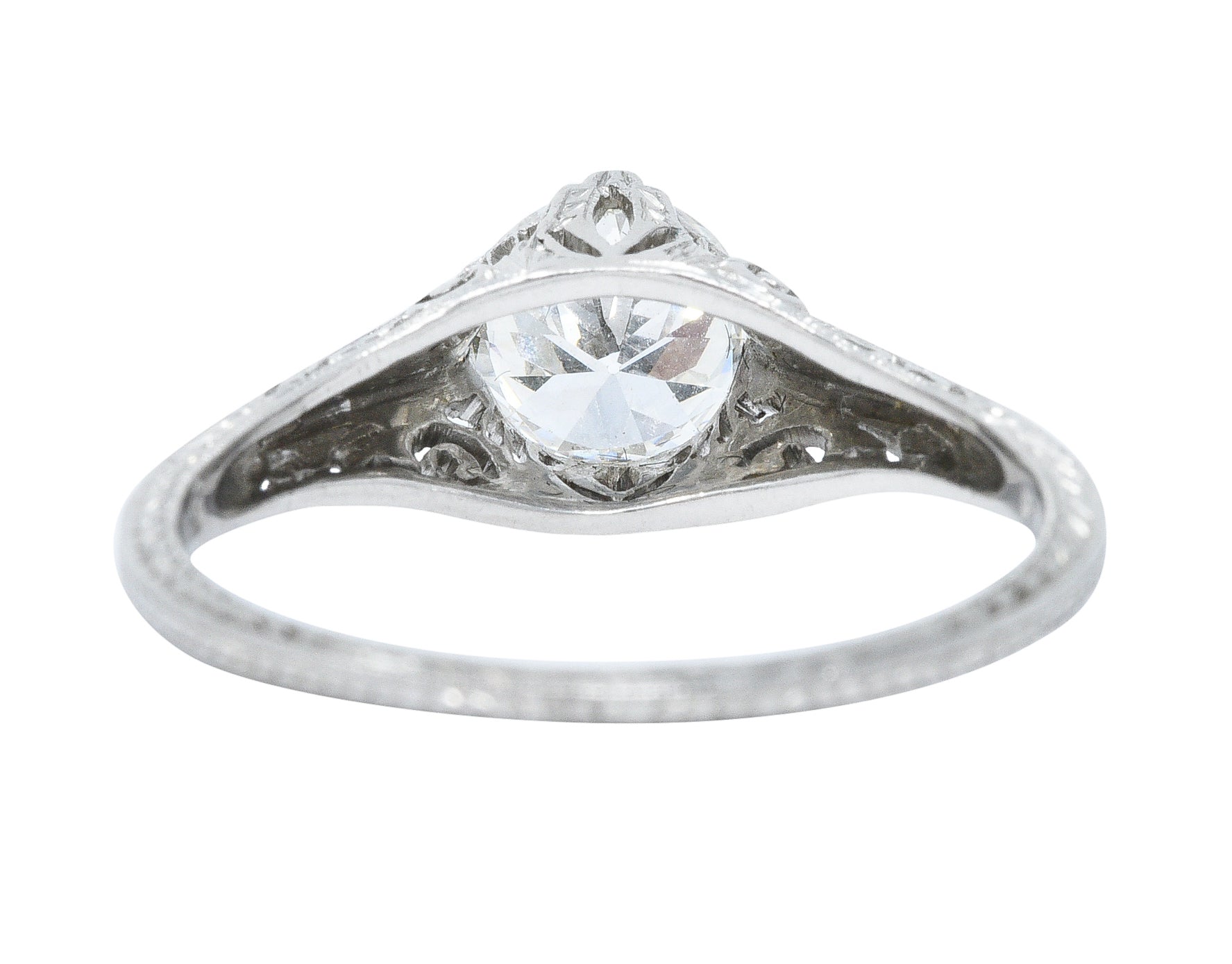 Edwardian 0.77 CTW Diamond Platinum Scrolled Foliate Engagement RingRing - Wilson's Estate Jewelry