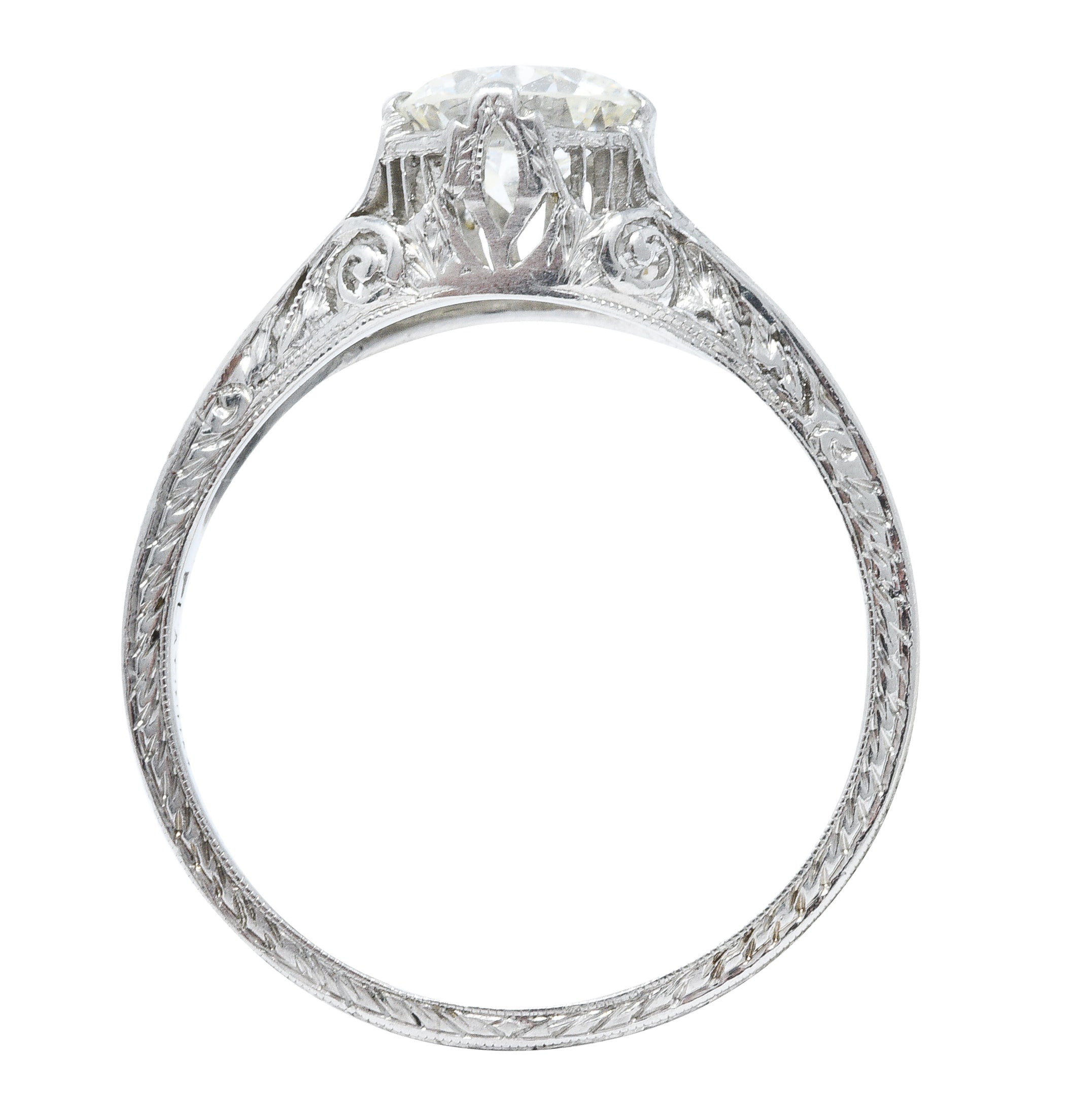 Edwardian 0.77 CTW Diamond Platinum Scrolled Foliate Engagement RingRing - Wilson's Estate Jewelry