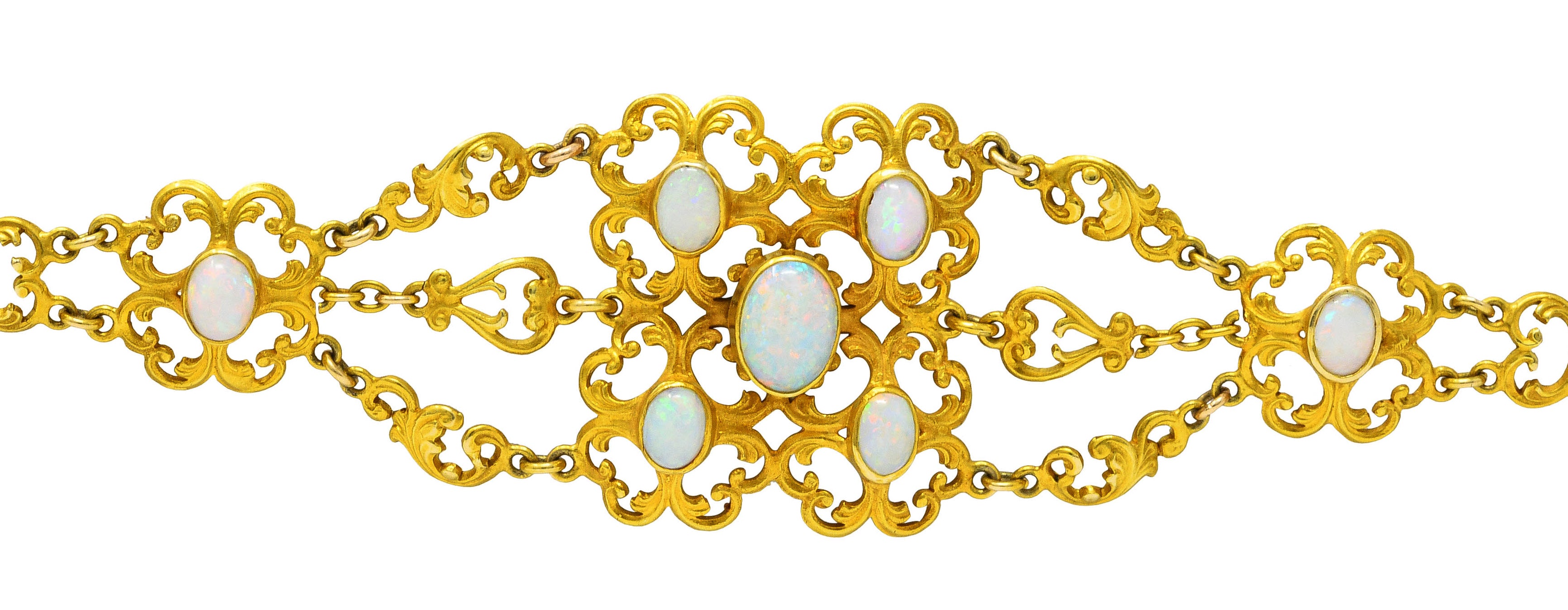 Victorian Opal 14 Karat Gold Scroll Link Bracelet Wilson's Estate Jewelry