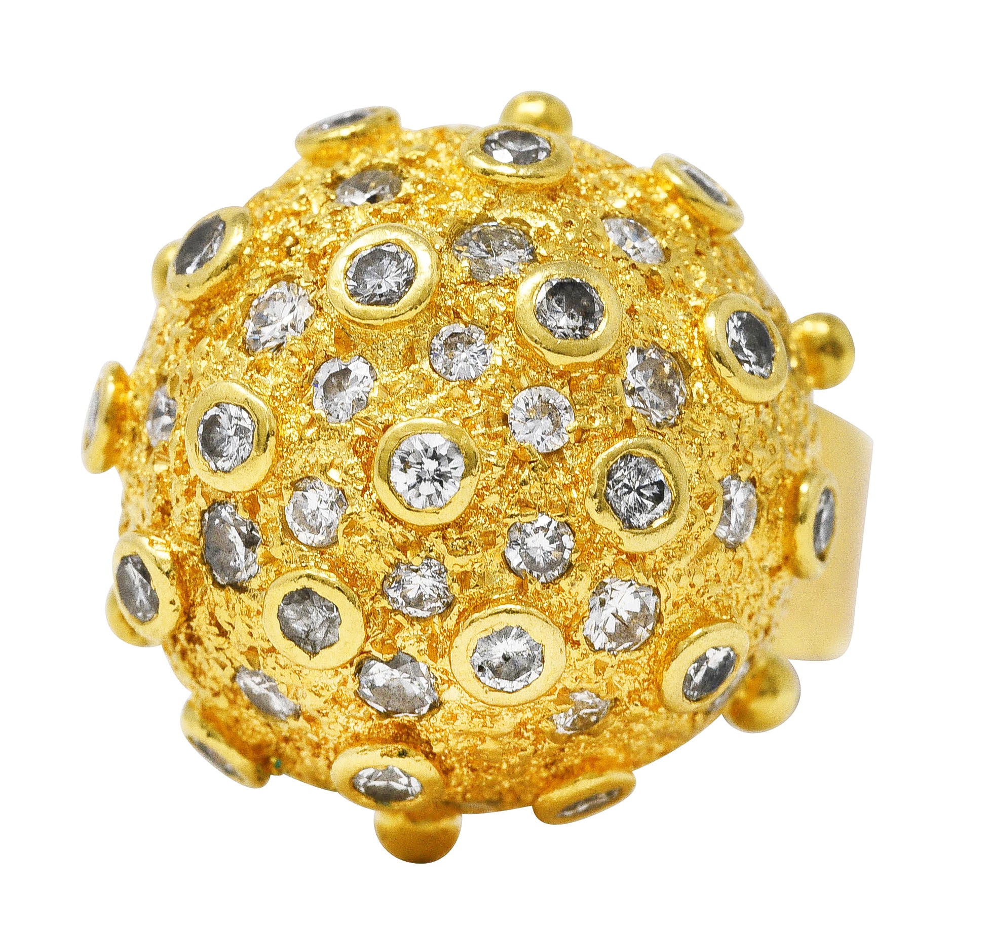 1960's Vintage 1.25 CTW Diamond 18 Karat Yellow Gold Sputnik Bauble Ring Wilson's Estate Jewelry