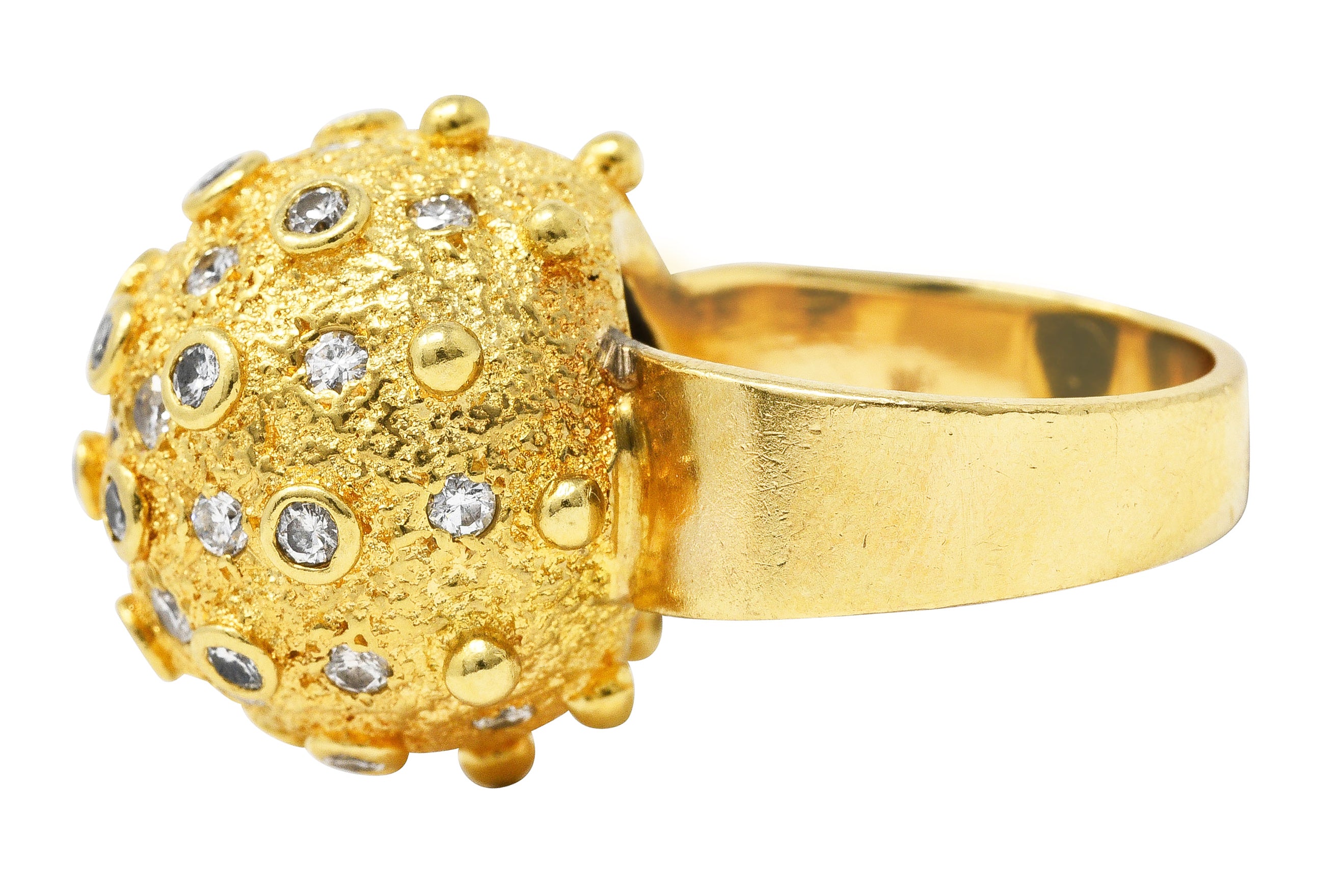 1960's Vintage 1.25 CTW Diamond 18 Karat Yellow Gold Sputnik Bauble Ring Wilson's Estate Jewelry