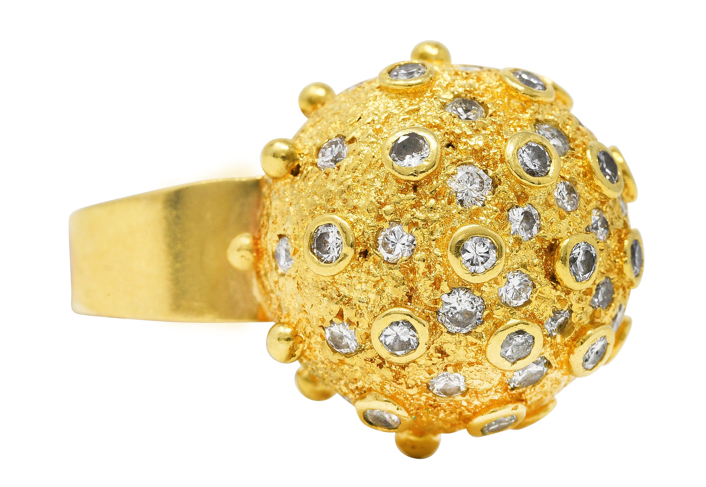 1960's Vintage 1.25 CTW Diamond 18 Karat Yellow Gold Sputnik Bauble Ring Wilson's Estate Jewelry