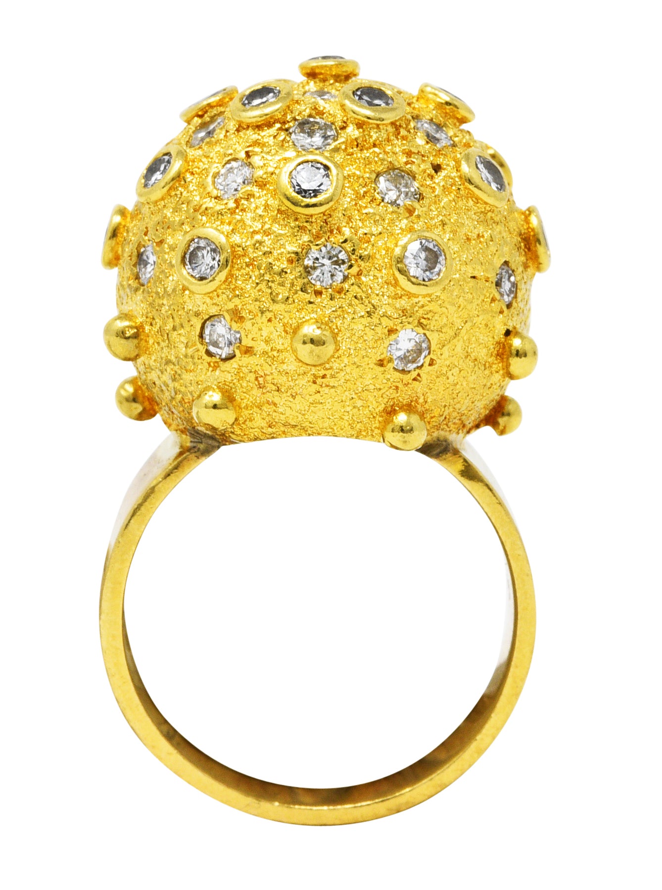 1960's Vintage 1.25 CTW Diamond 18 Karat Yellow Gold Sputnik Bauble Ring Wilson's Estate Jewelry