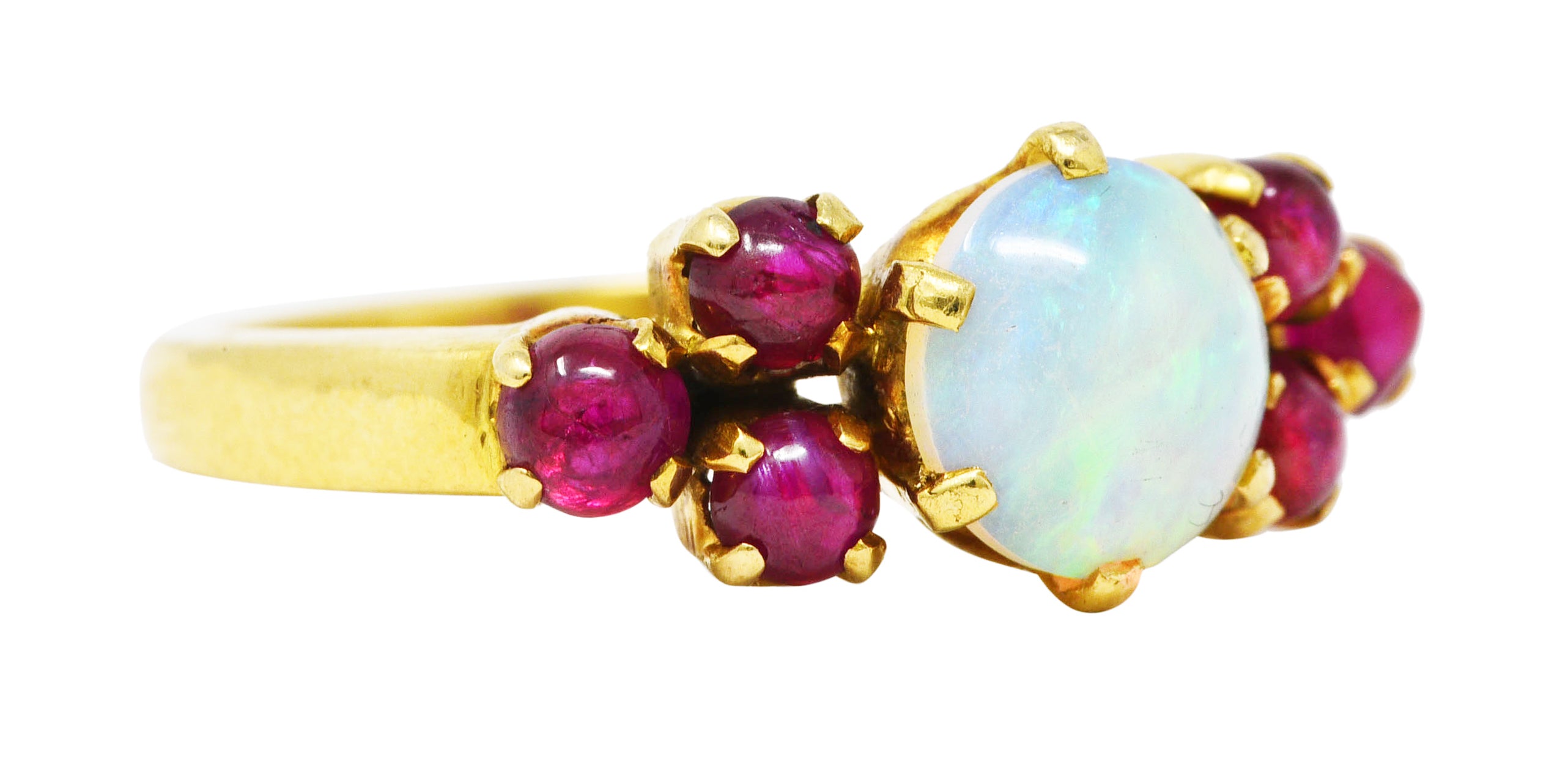 Retro Opal Ruby Cabochon 18 Karat Yellow Gold Gemstone Ring Wilson's Estate Jewelry